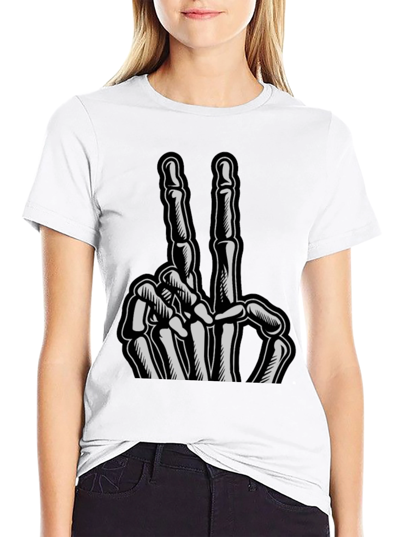 Skeleton Hand Peace Sign Graphic Tee
