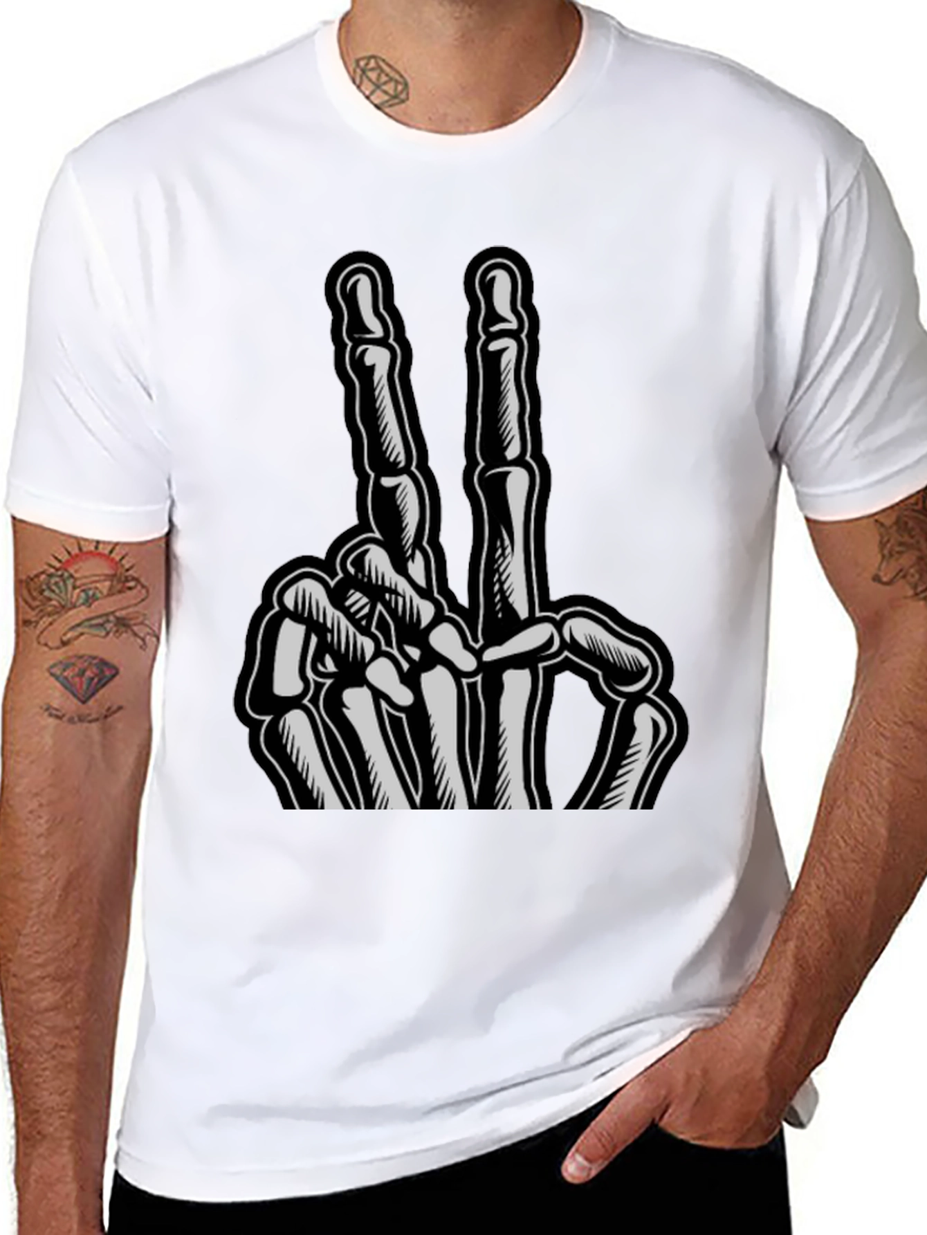 Skeleton Hand Peace Sign Graphic Tee