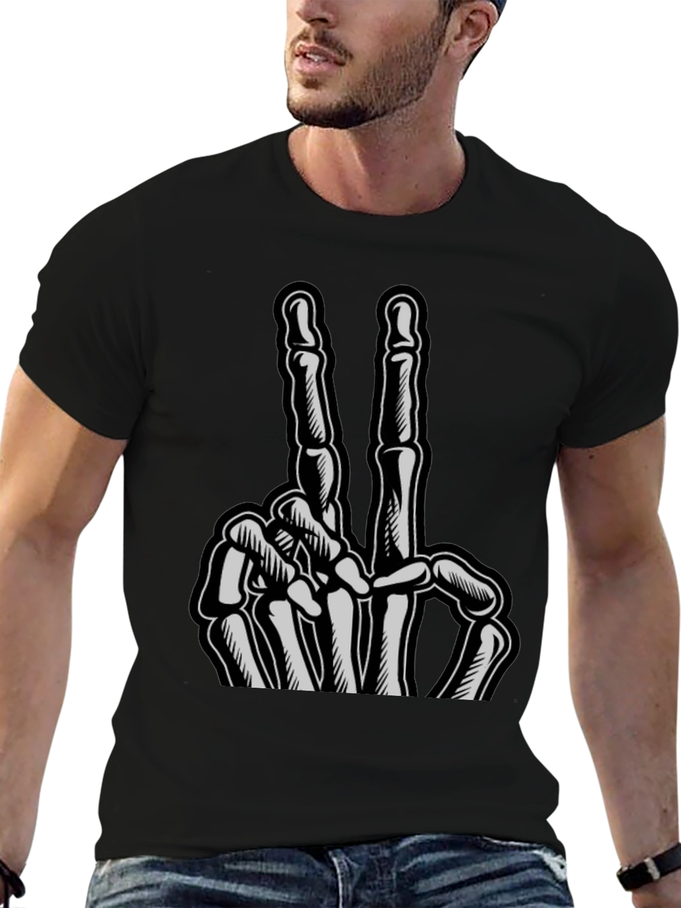 Skeleton Hand Peace Sign Graphic Tee