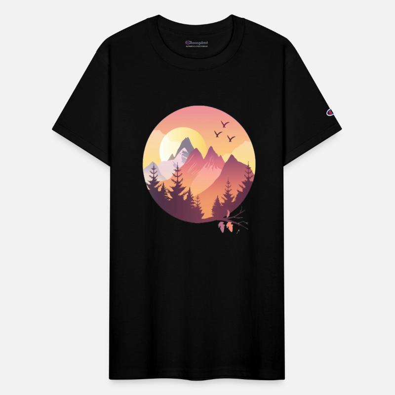 Sunset Mountain Landscape With Flying Birds