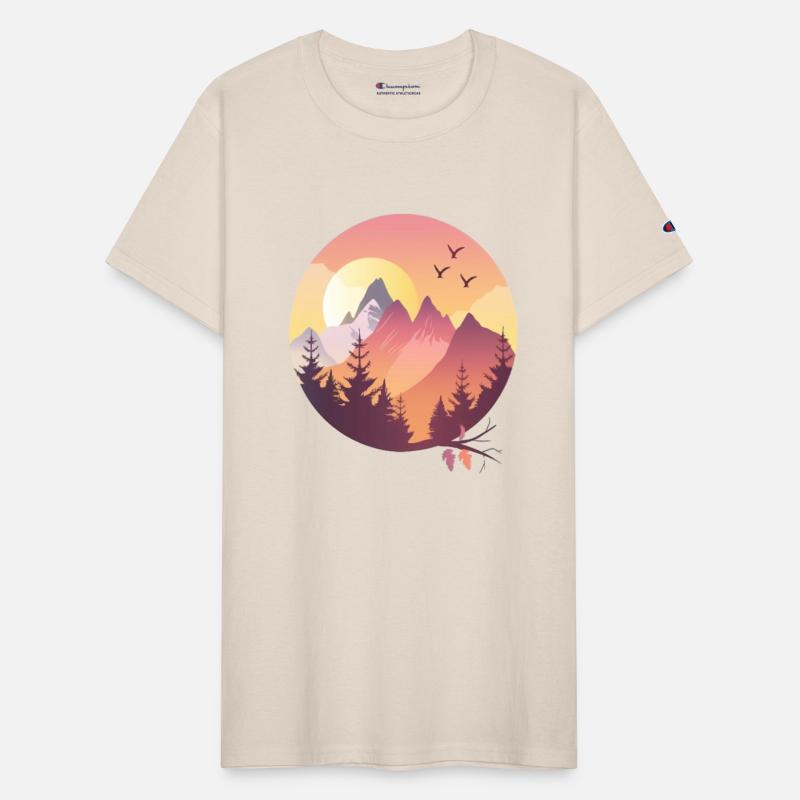 Sunset Mountain Landscape With Flying Birds