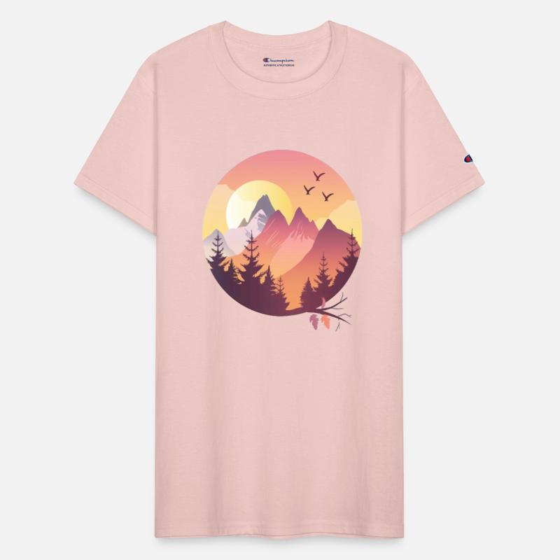Sunset Mountain Landscape With Flying Birds
