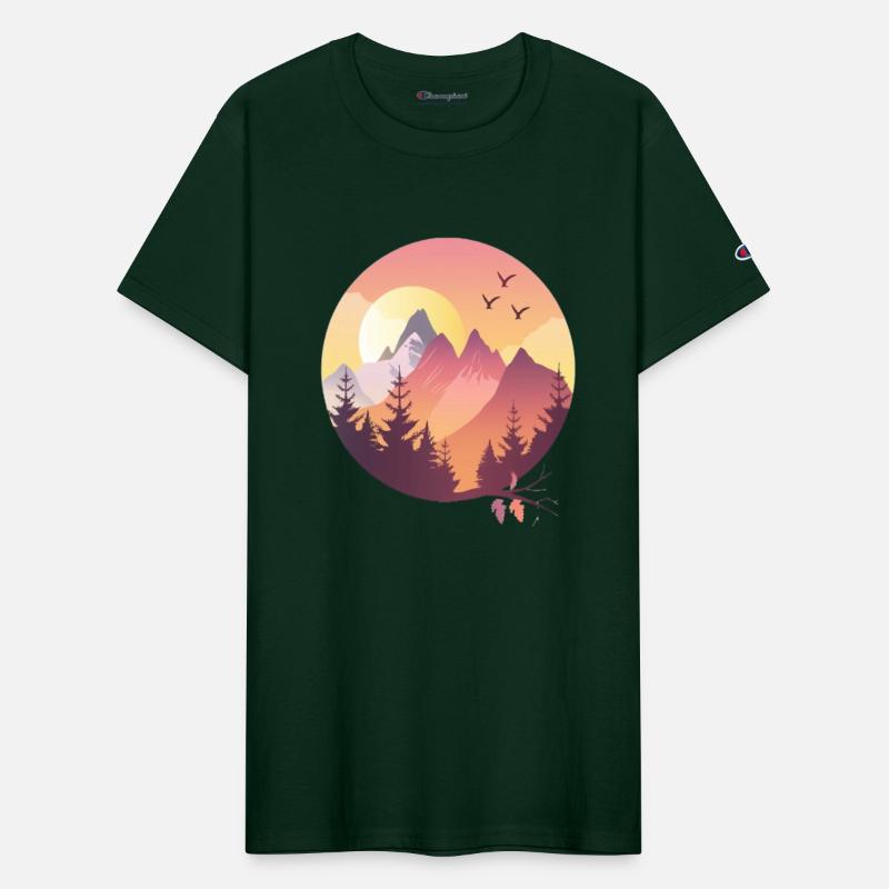 Sunset Mountain Landscape With Flying Birds