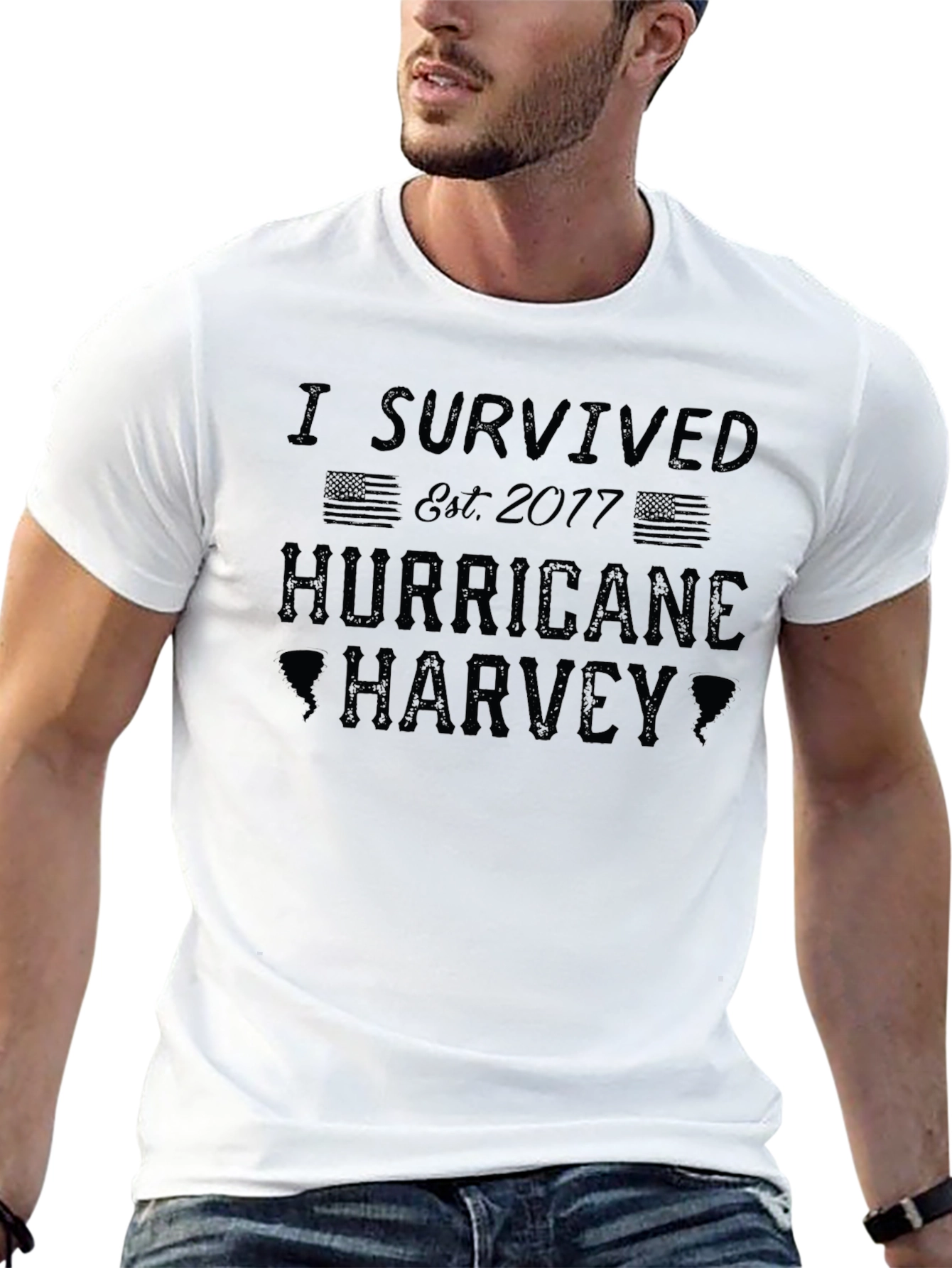 I Survived Hurricane Harvey Black Graphic T-Shirt