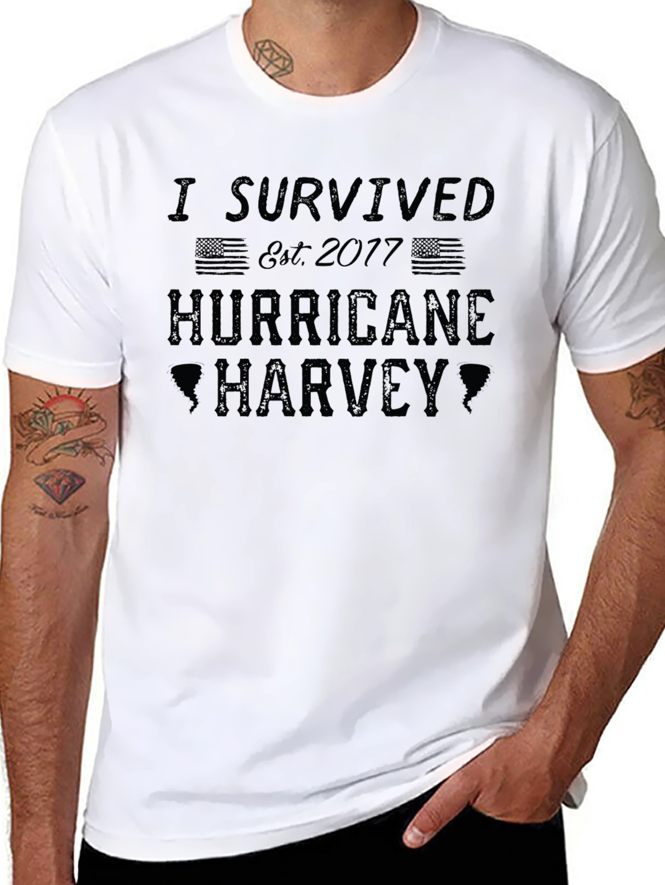 I Survived Hurricane Harvey Black Graphic T-Shirt
