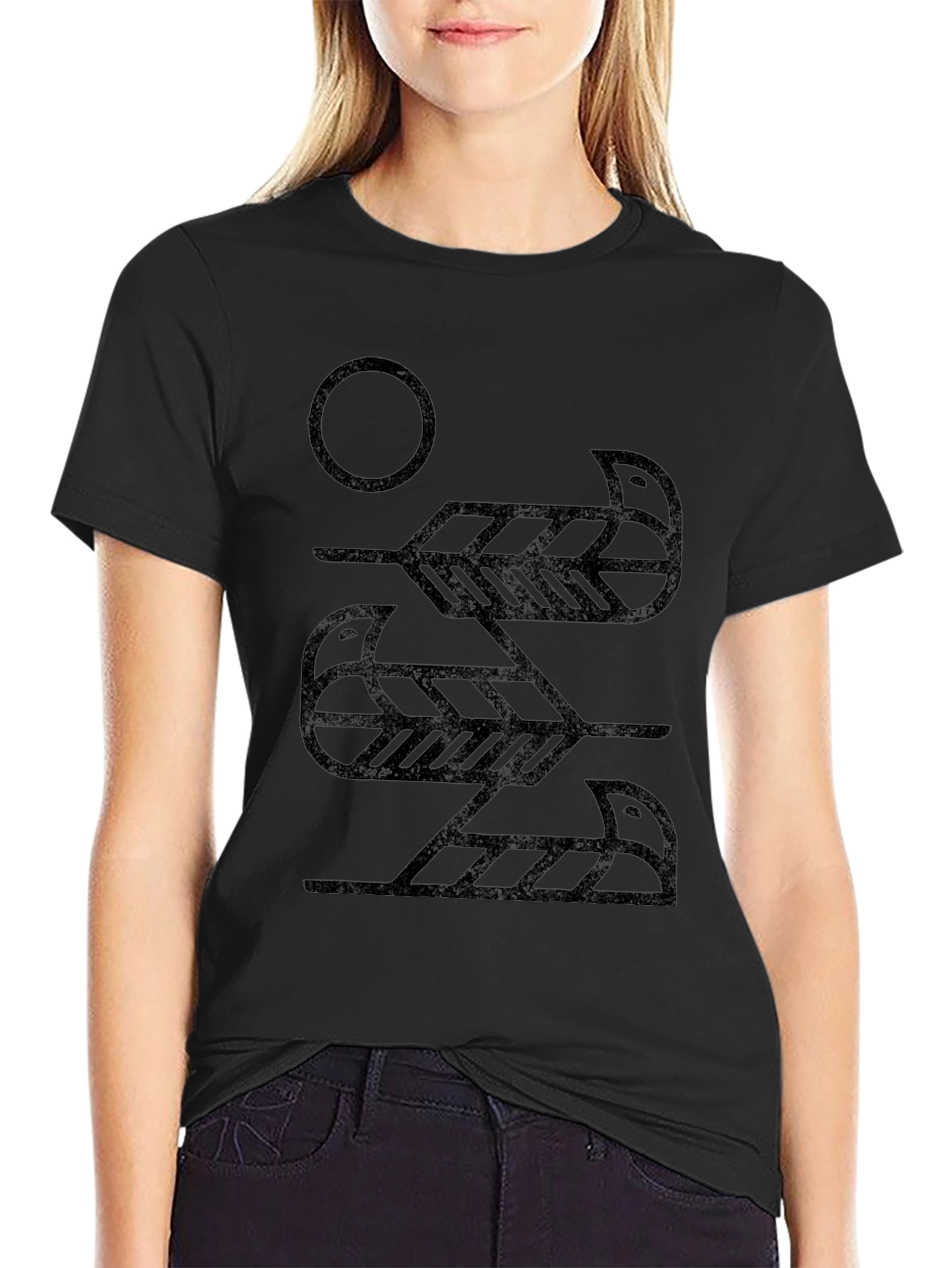 Geometric Bird Graphic Tee - Black Unisex T-Shirt