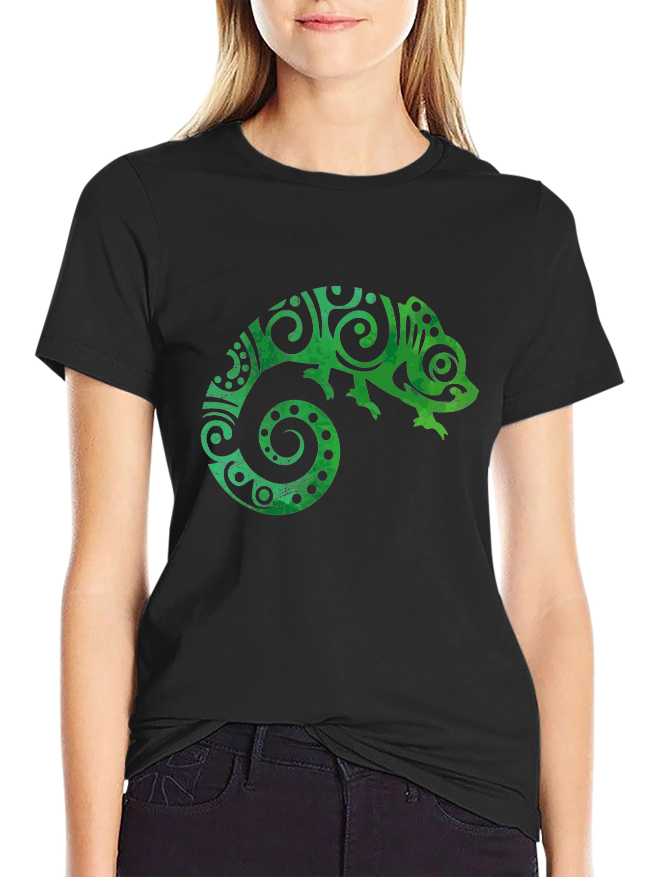 Tribal Chameleon Graphic Tee - Black Unisex T-Shirt