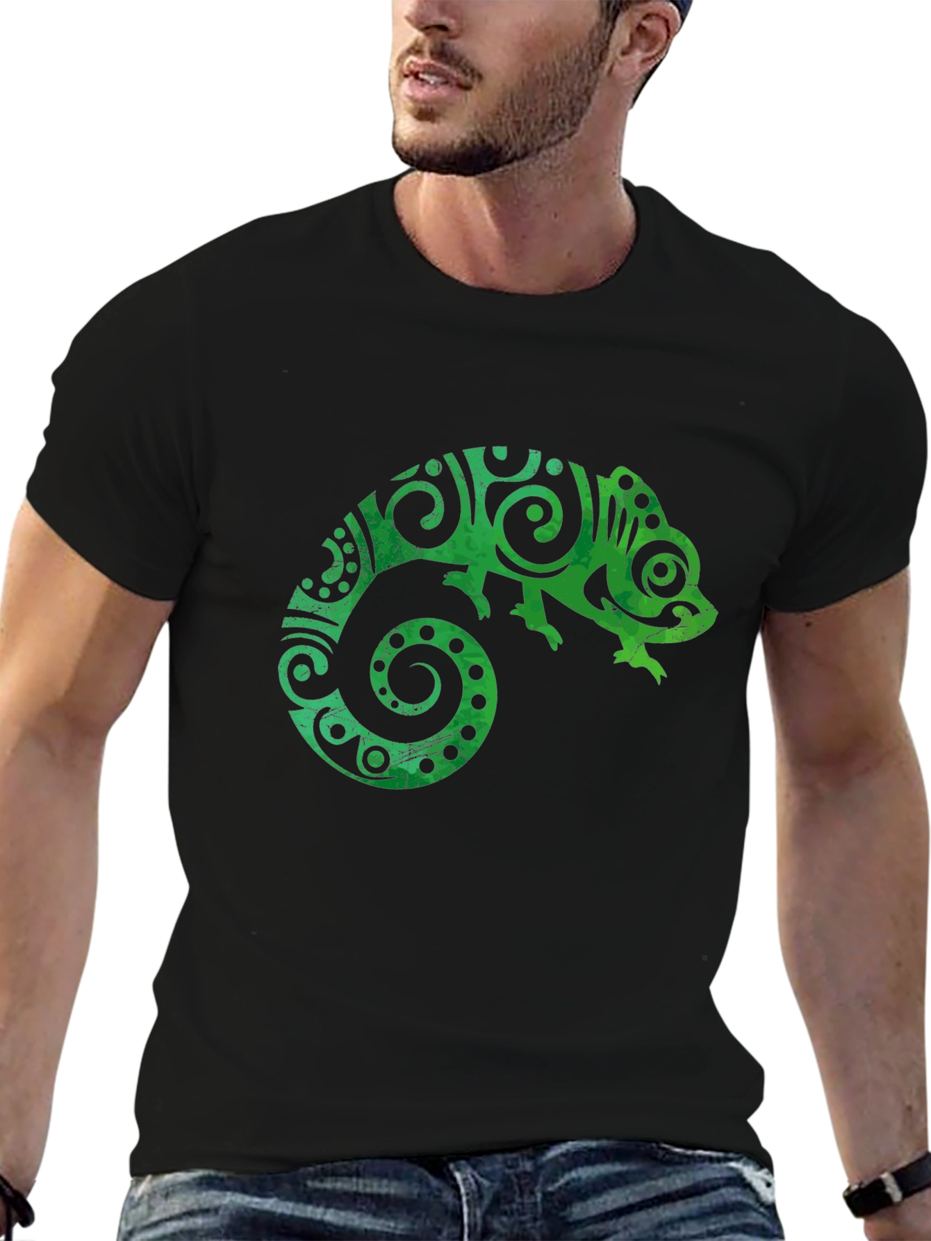 Tribal Chameleon Graphic Tee - Black Unisex T-Shirt