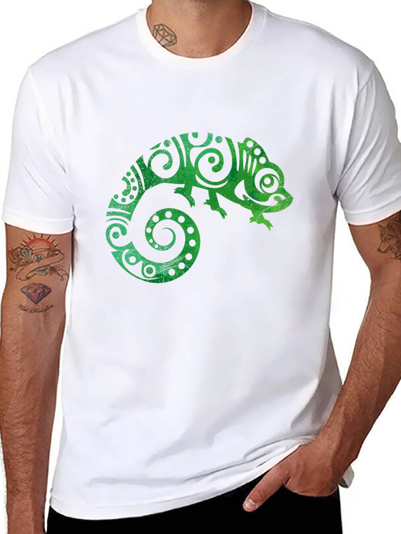 Tribal Chameleon Graphic Tee - Black Unisex T-Shirt