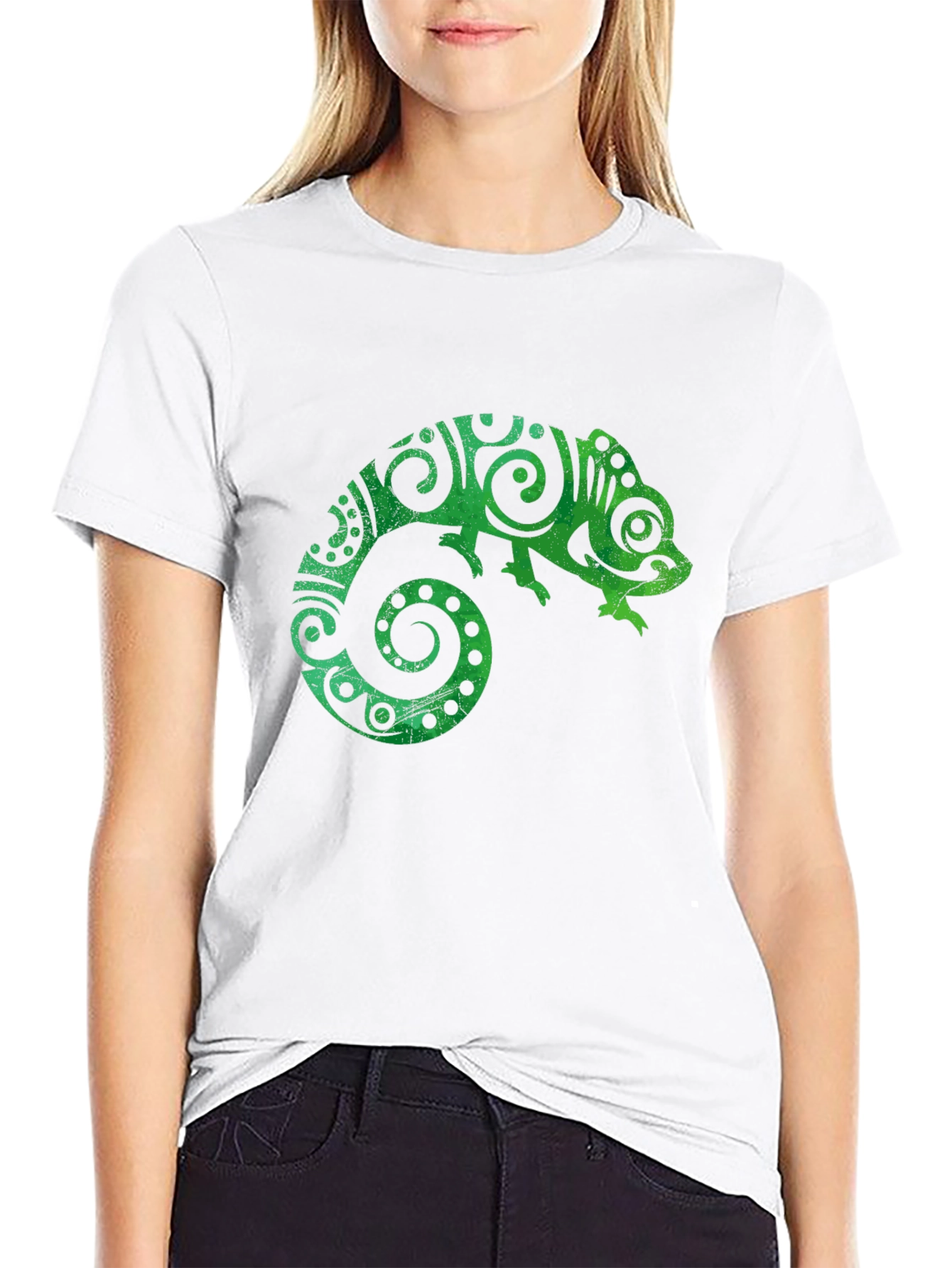 Tribal Chameleon Graphic Tee - Black Unisex T-Shirt