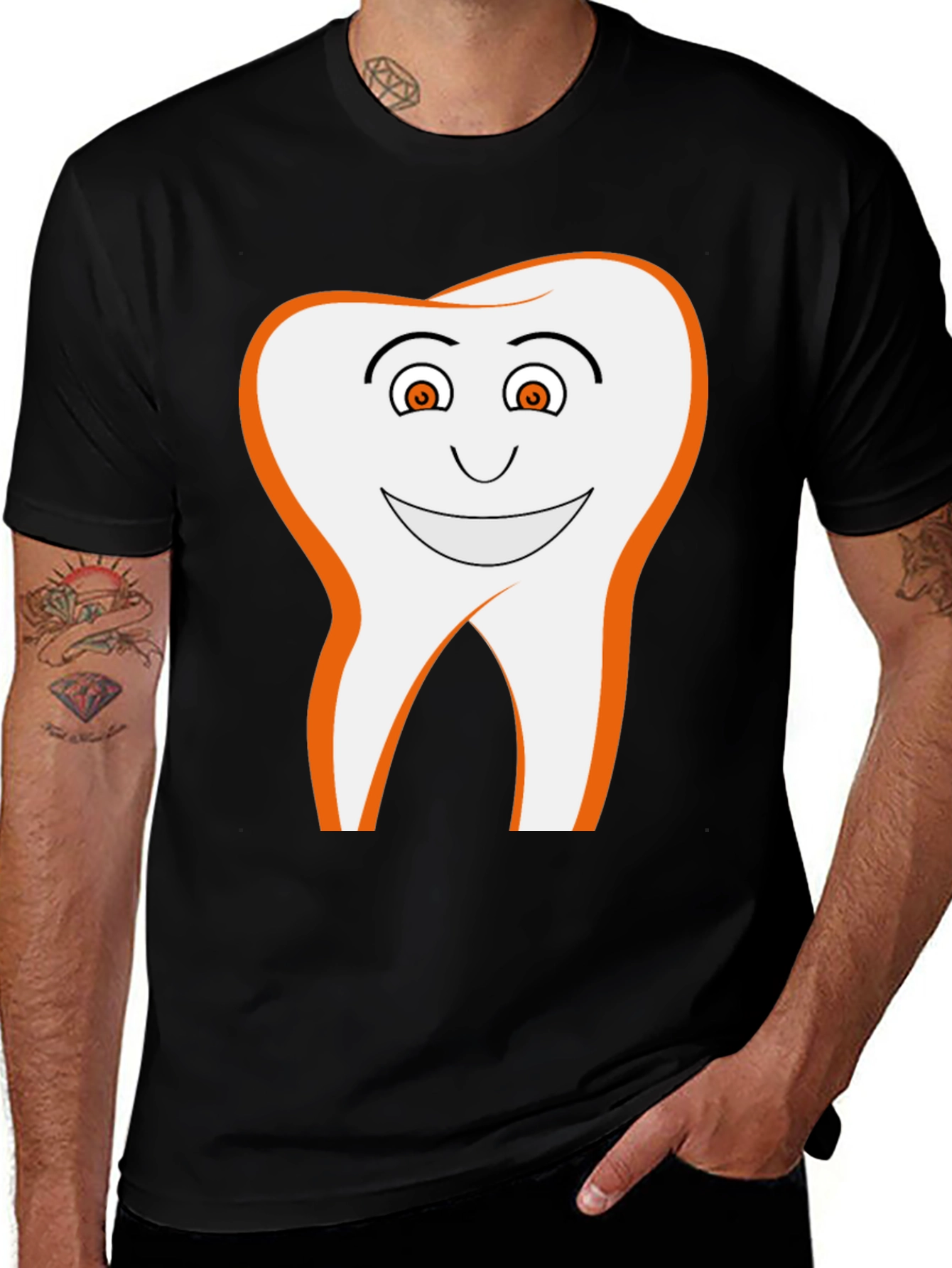 Smiling Tooth Graphic Tee - Black Cotton Blend T-Shirt