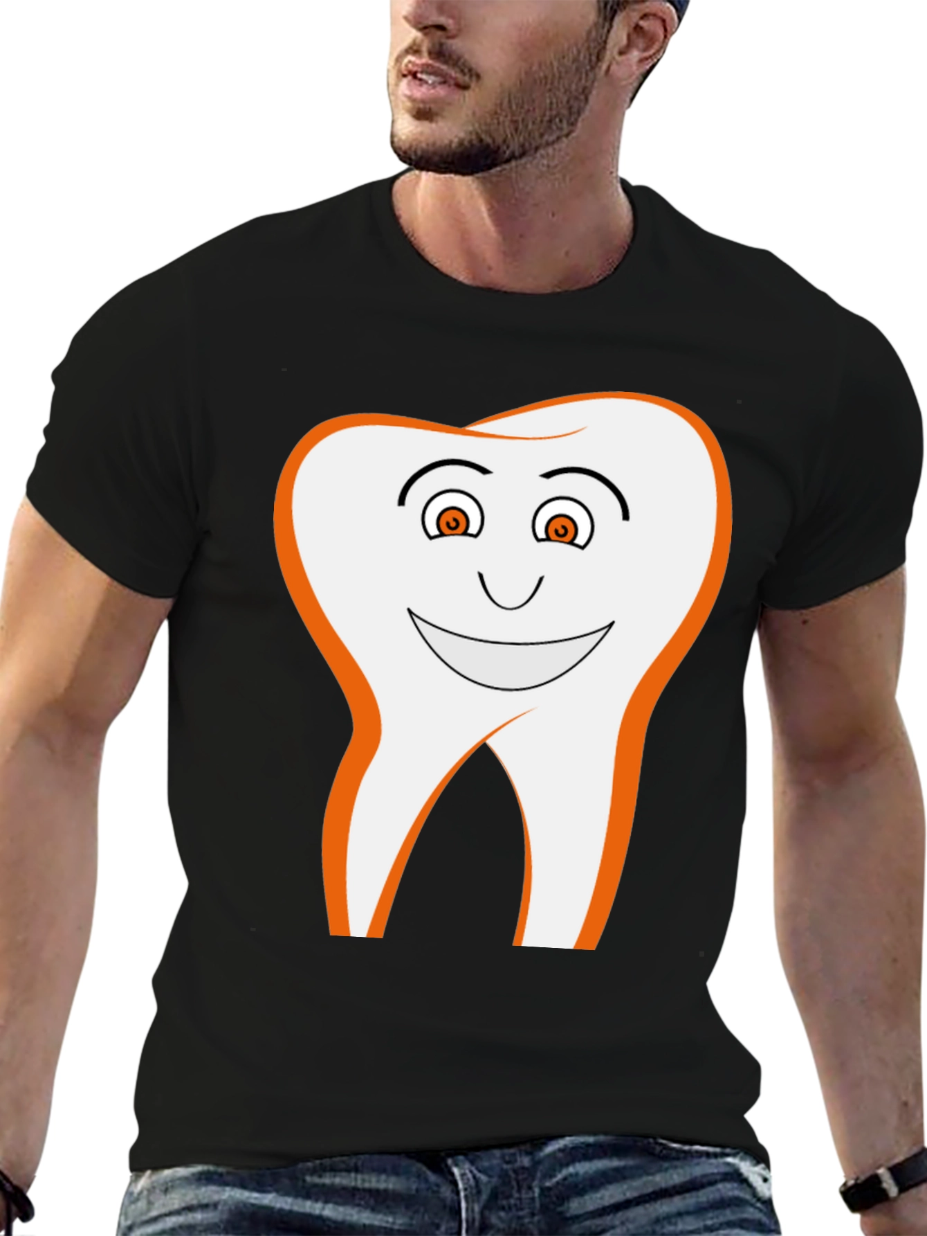 Smiling Tooth Graphic Tee - Black Cotton Blend T-Shirt