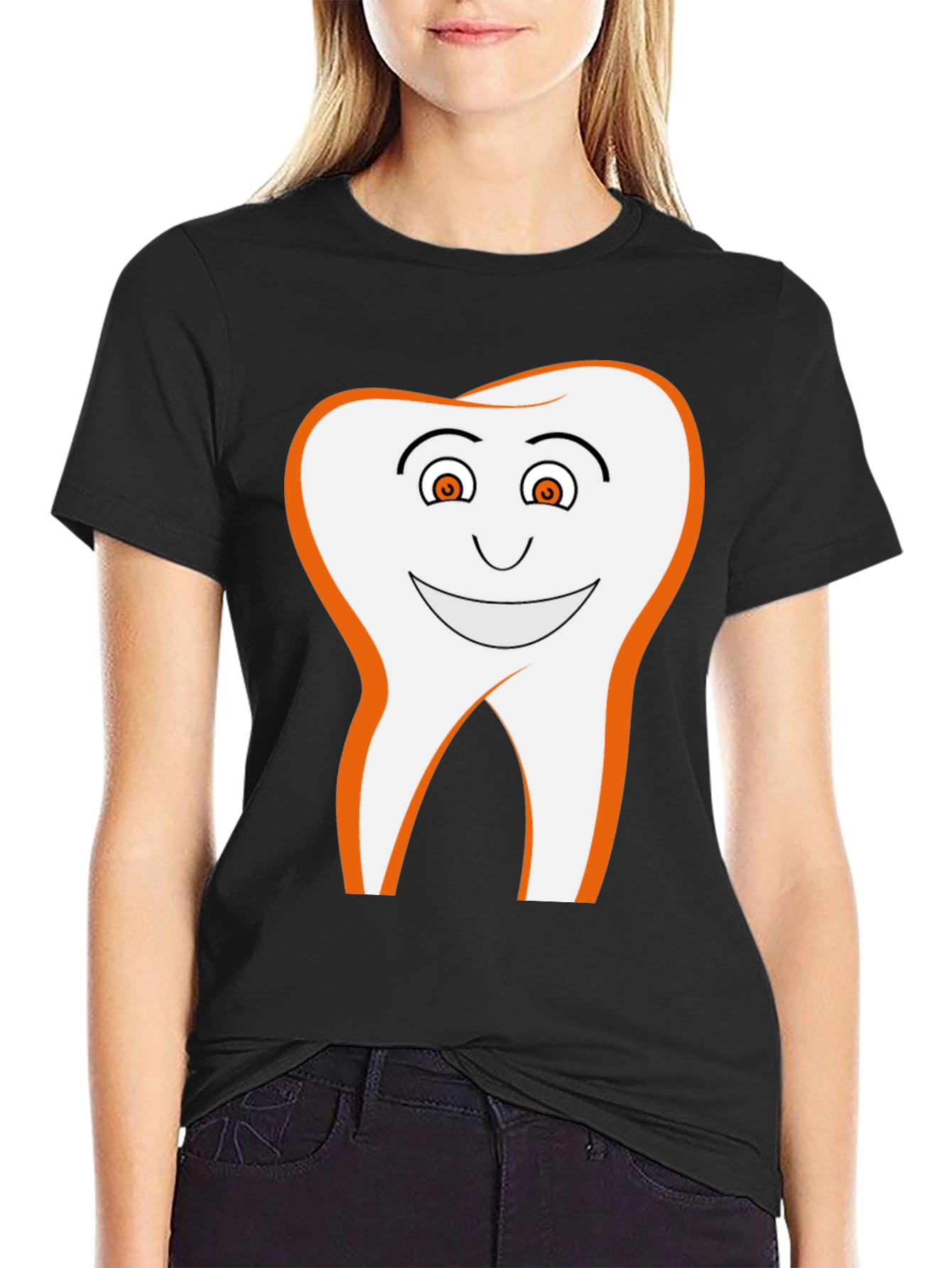 Smiling Tooth Graphic Tee - Black Cotton Blend T-Shirt