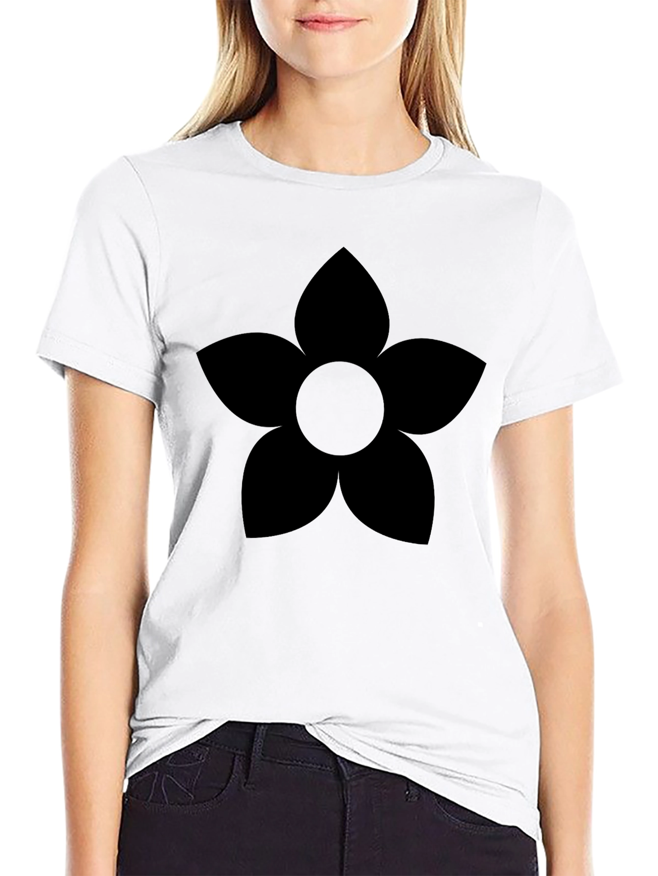 Black Flower Graphic Tee - Casual Comfort