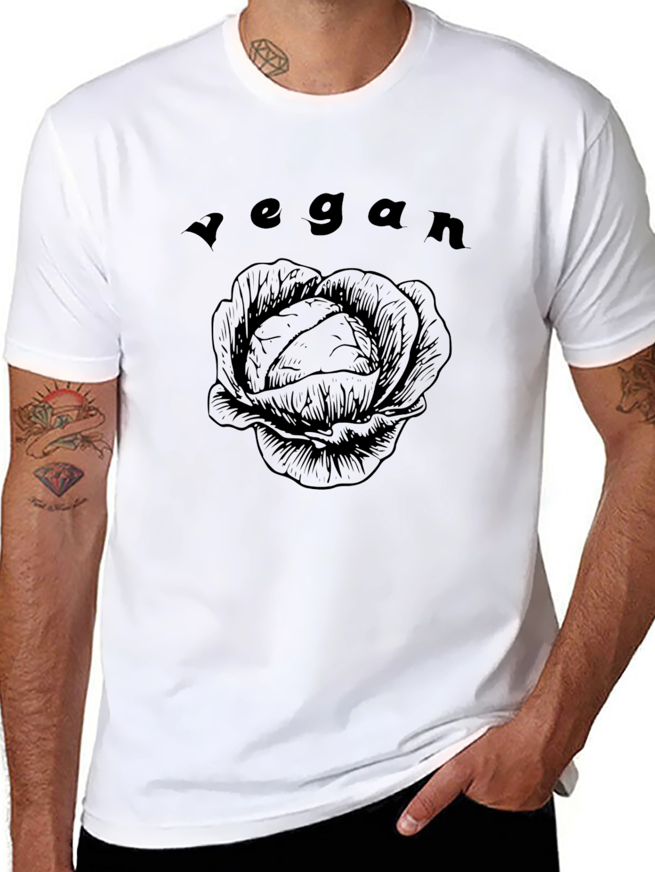 Vegan Cabbage Graphic Tee - Soft Black Shirt