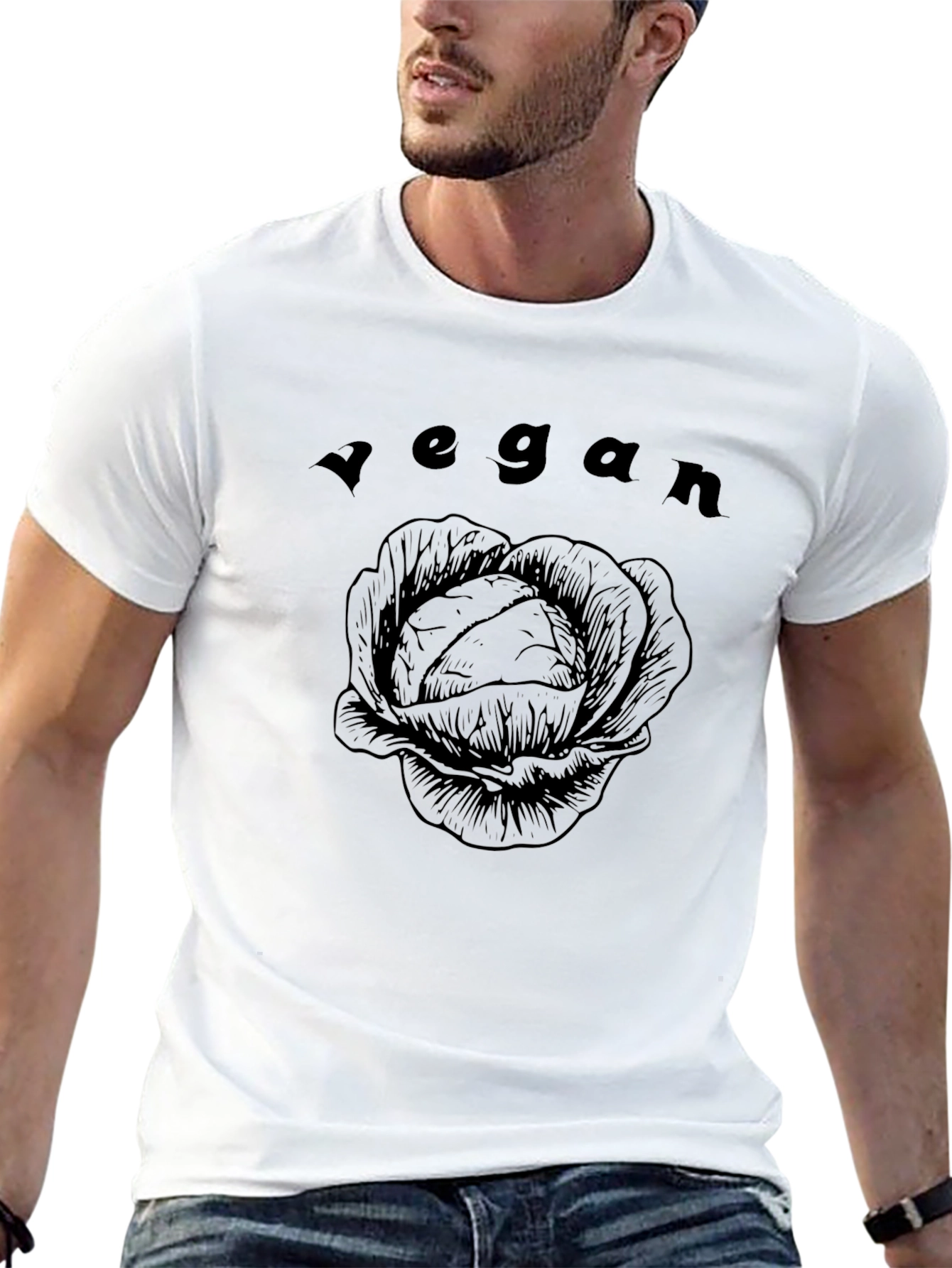 Vegan Cabbage Graphic Tee - Soft Black Shirt