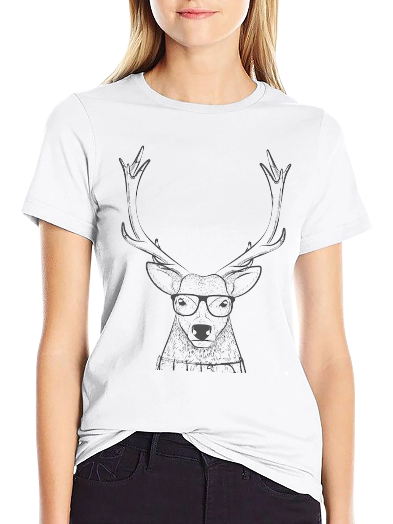 Hipster Deer Graphic Tee - Unisex Black T-Shirt
