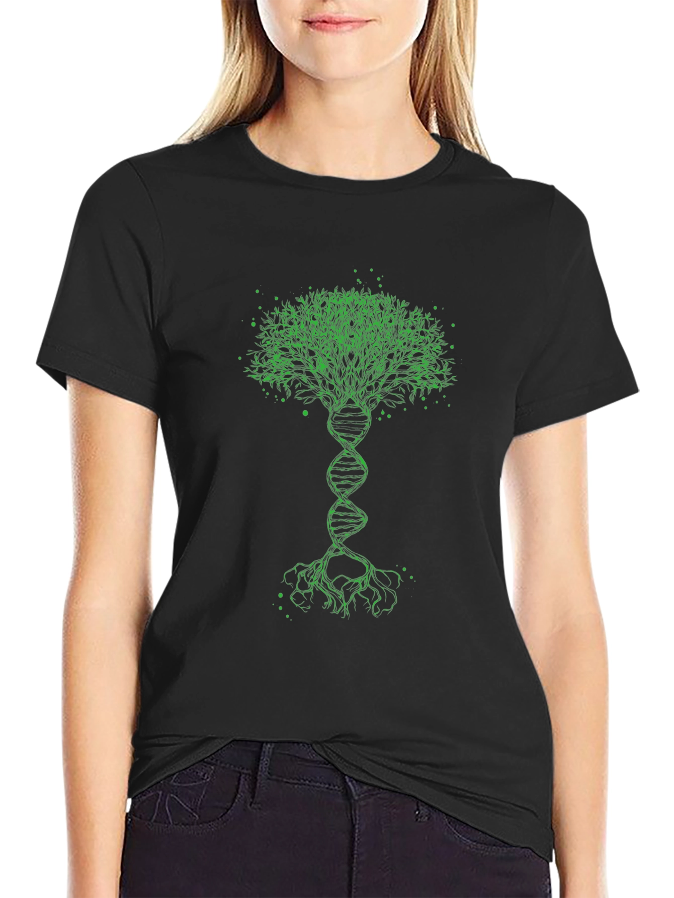 DNA Tree Graphic Tee - Black Cotton T-Shirt