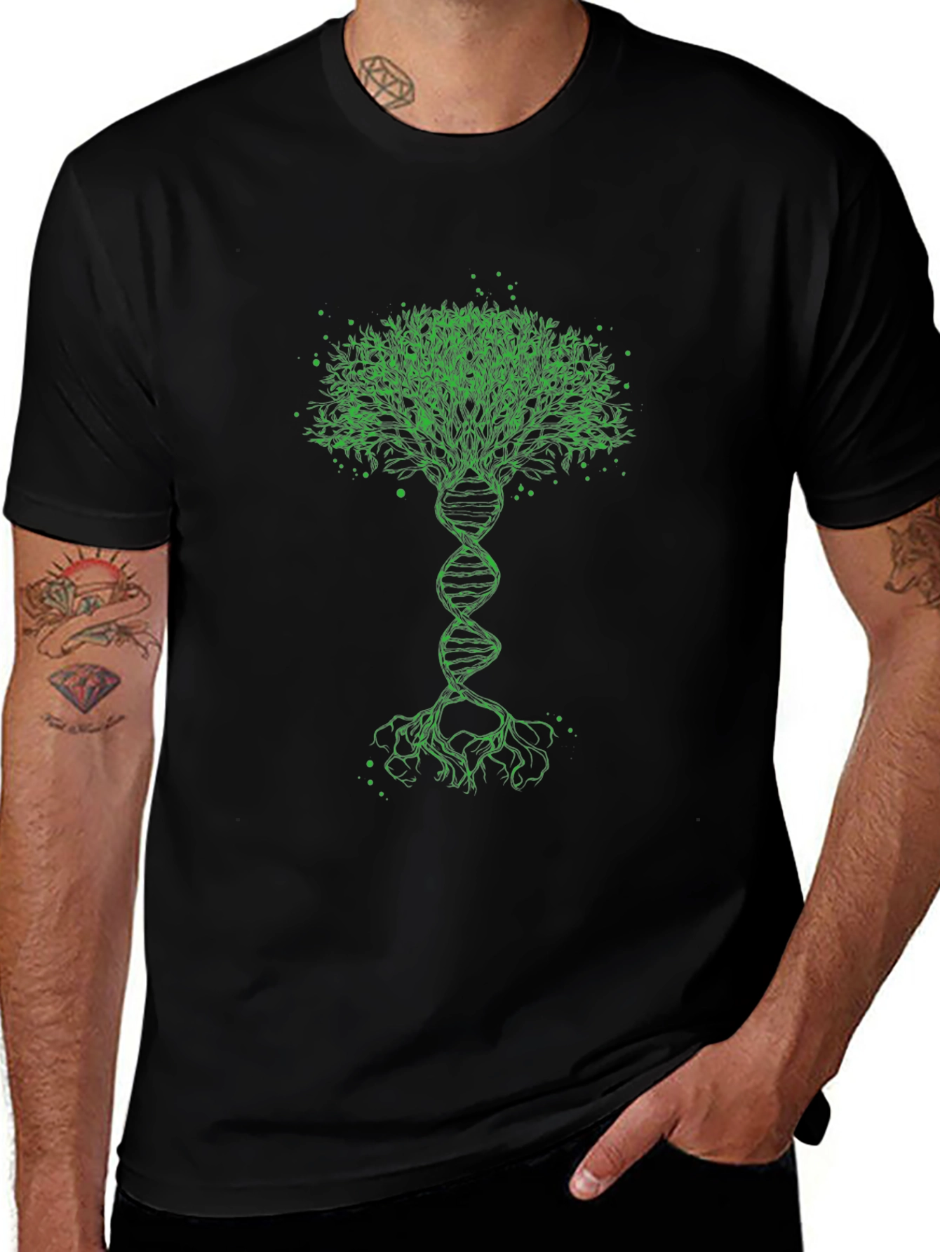 DNA Tree Graphic Tee - Black Cotton T-Shirt