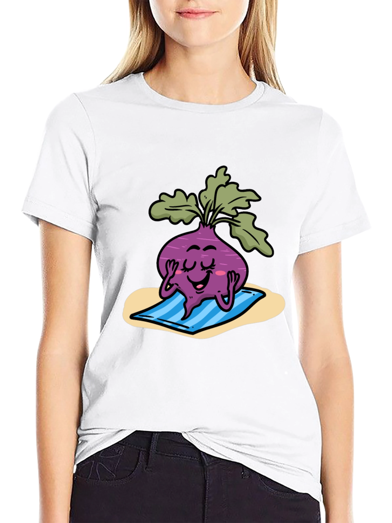 Relaxing Beet Cartoon Black Tee