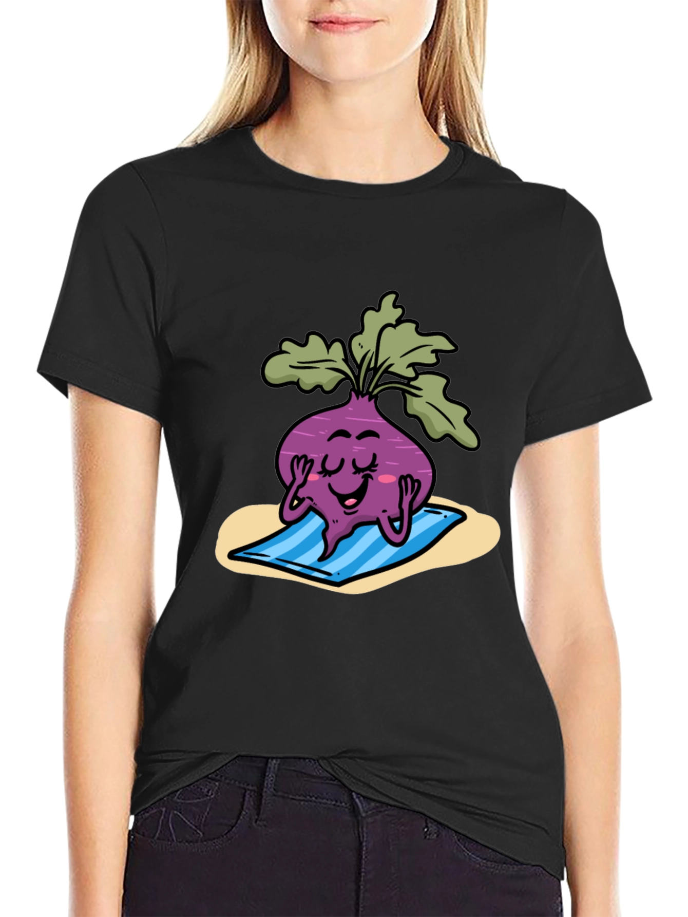 Relaxing Beet Cartoon Black Tee