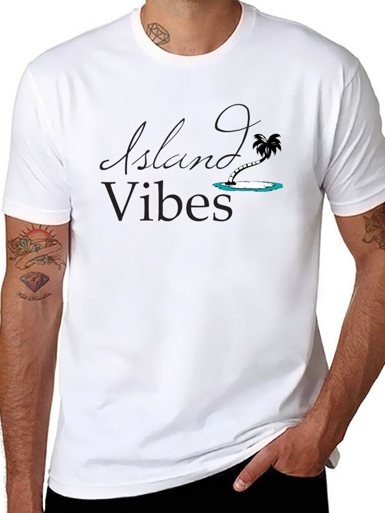 Island Vibes Black T-Shirt - Relaxed Tropical Style