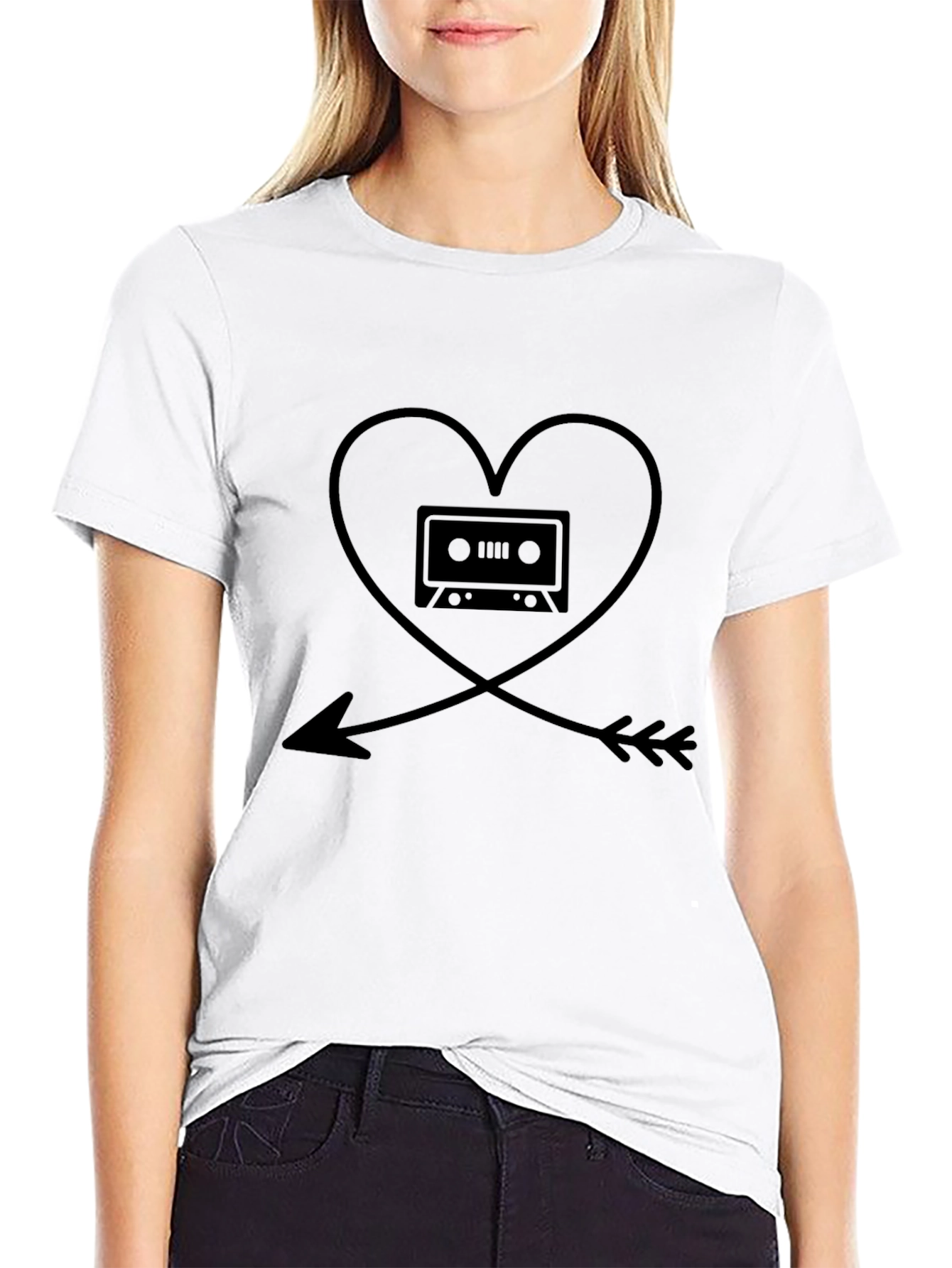 Retro Music Lover T-Shirt - Heart Arrow Cassette Tape