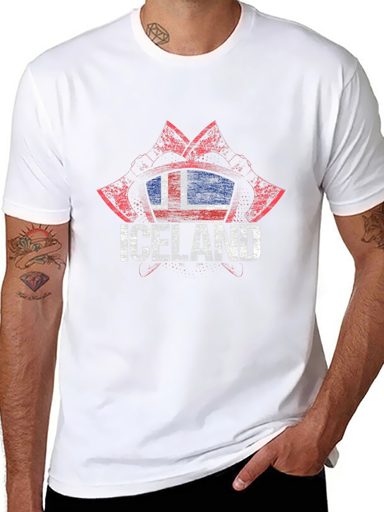 Iceland Flag Axe Graphic T-Shirt - Black