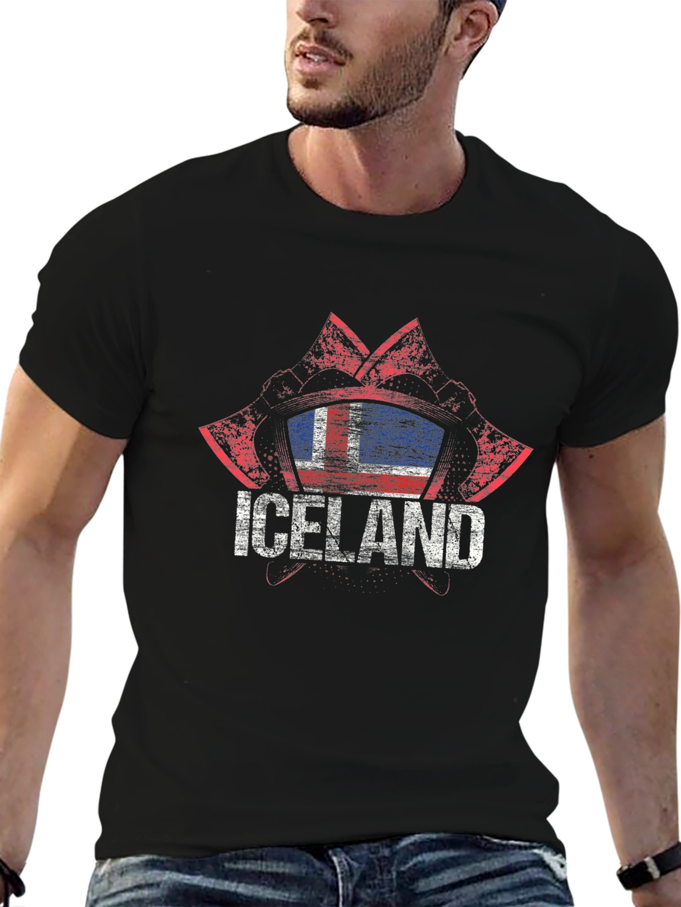 Iceland Flag Axe Graphic T-Shirt - Black