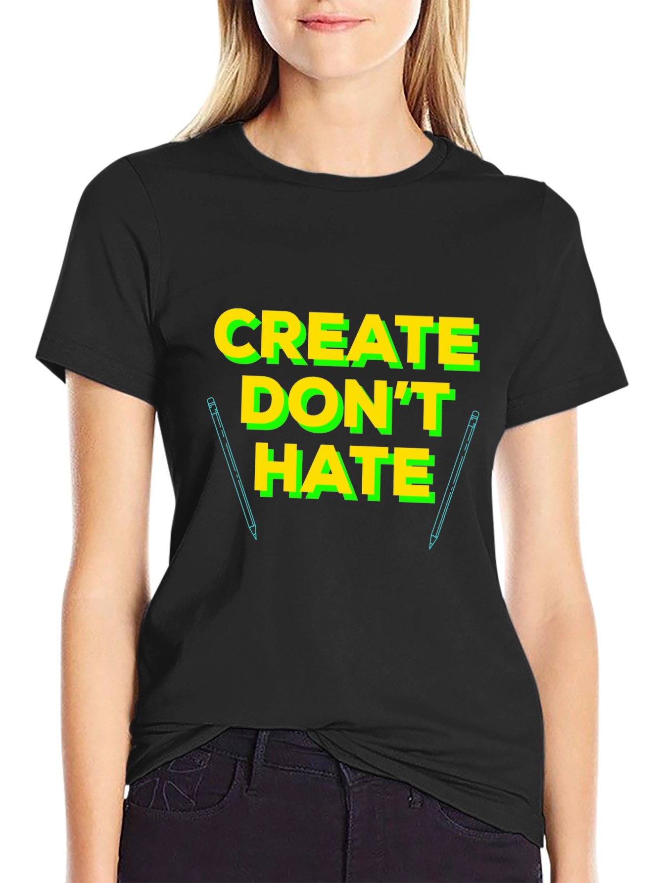 Create Dont Hate Black Graphic T-Shirt
