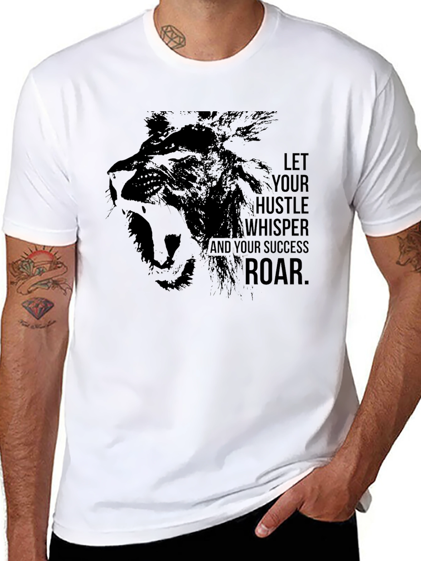 Motivational Lion Graphic Black T-Shirt
