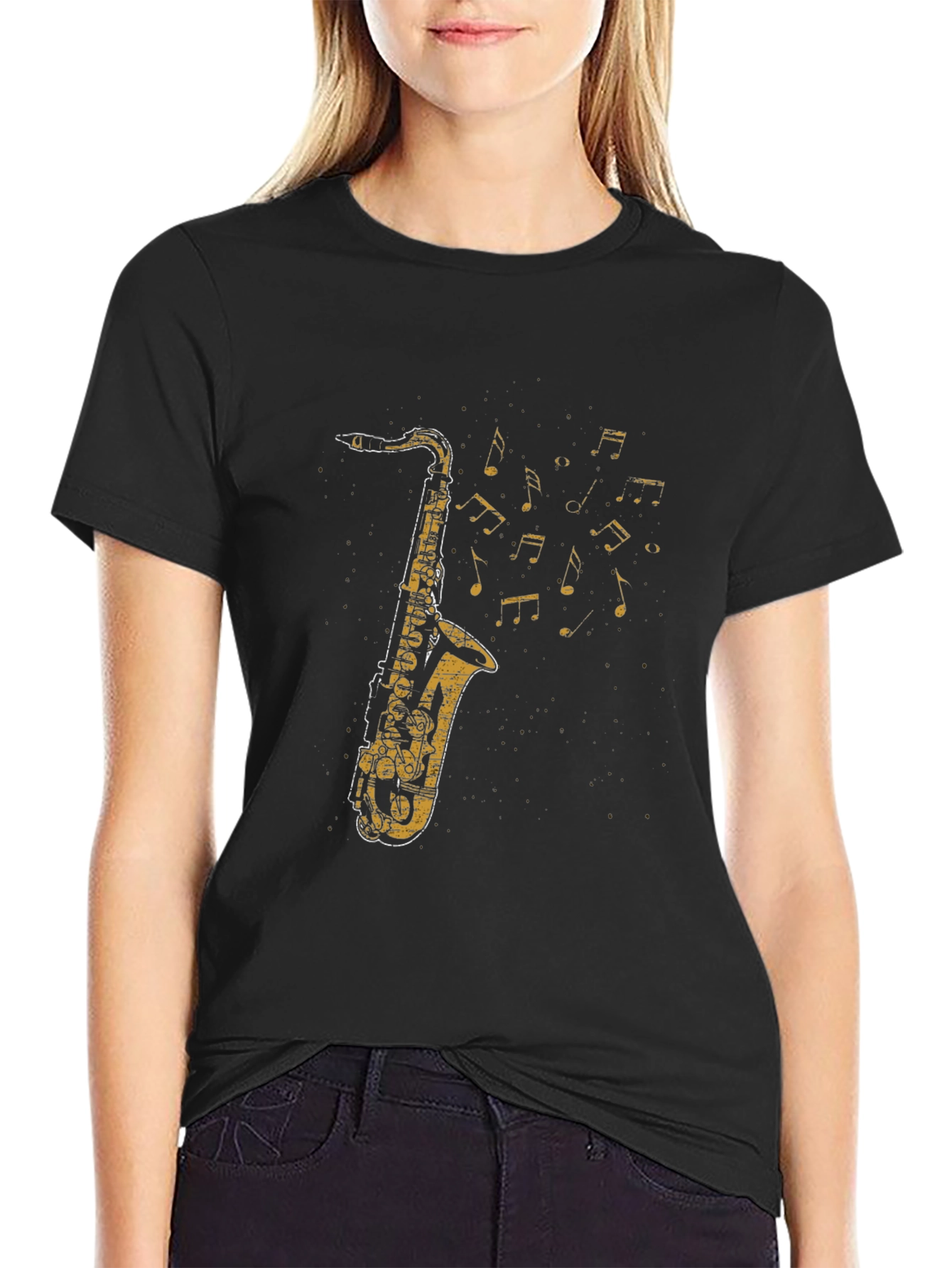 Saxophone Music Notes Graphic T-Shirt - Cool Musician Tee