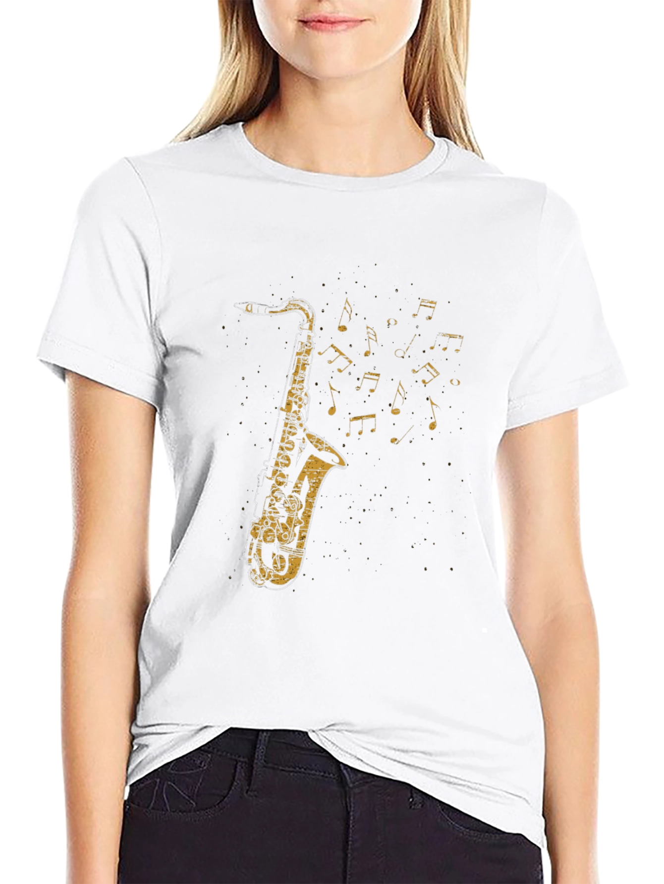 Saxophone Music Notes Graphic T-Shirt - Cool Musician Tee