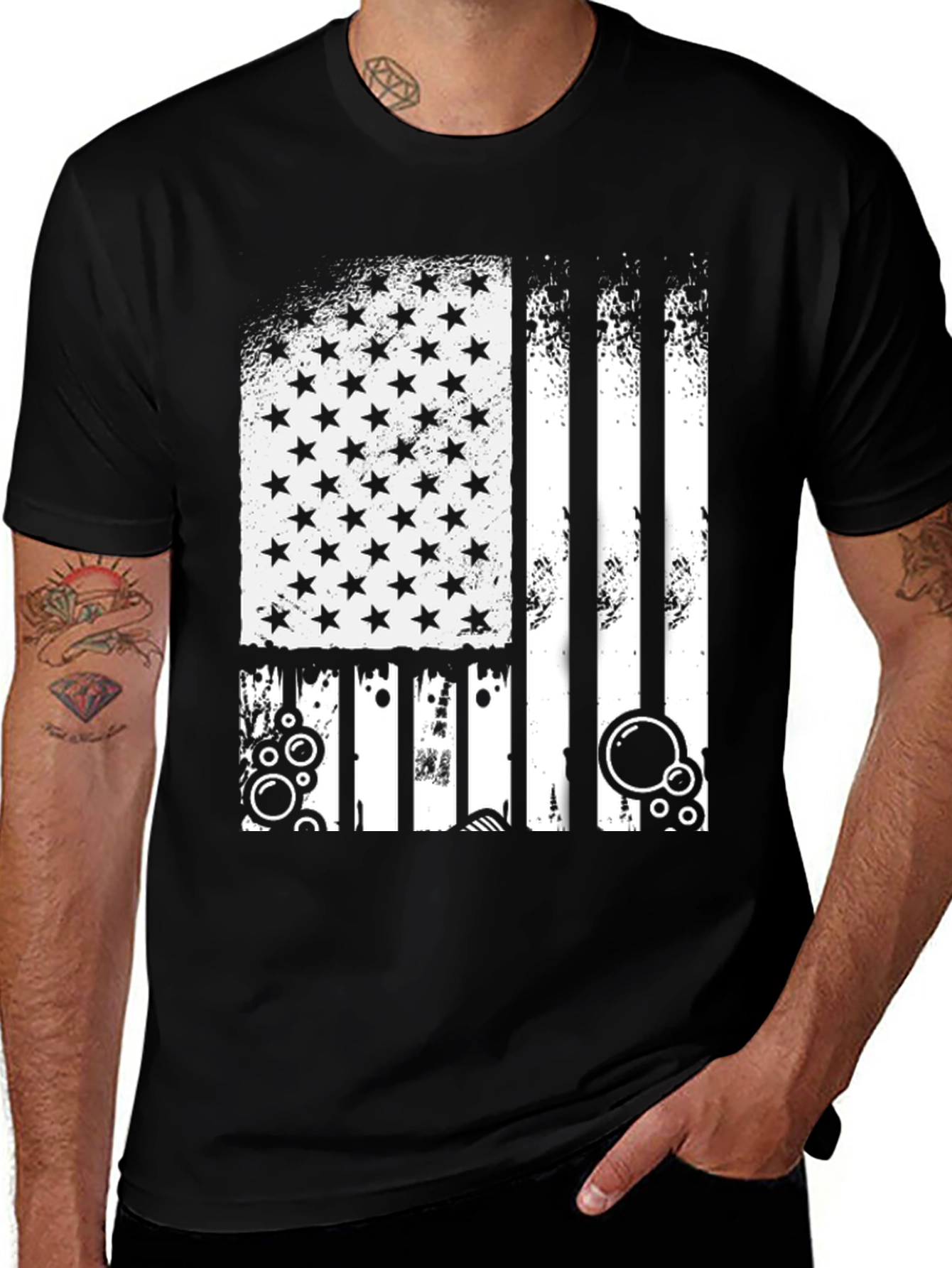 Distressed USA Flag Graphic Black T-Shirt