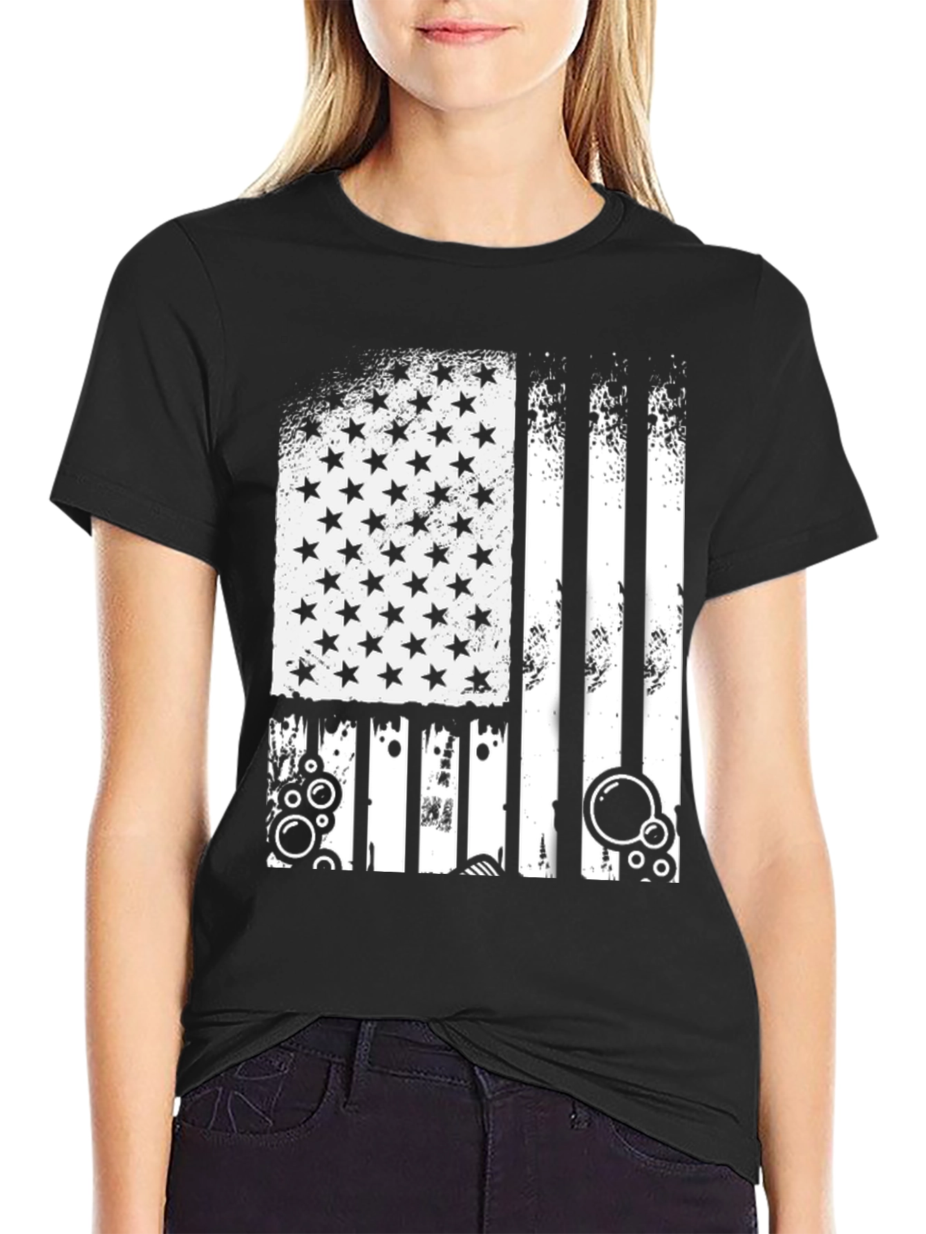 Distressed USA Flag Graphic Black T-Shirt