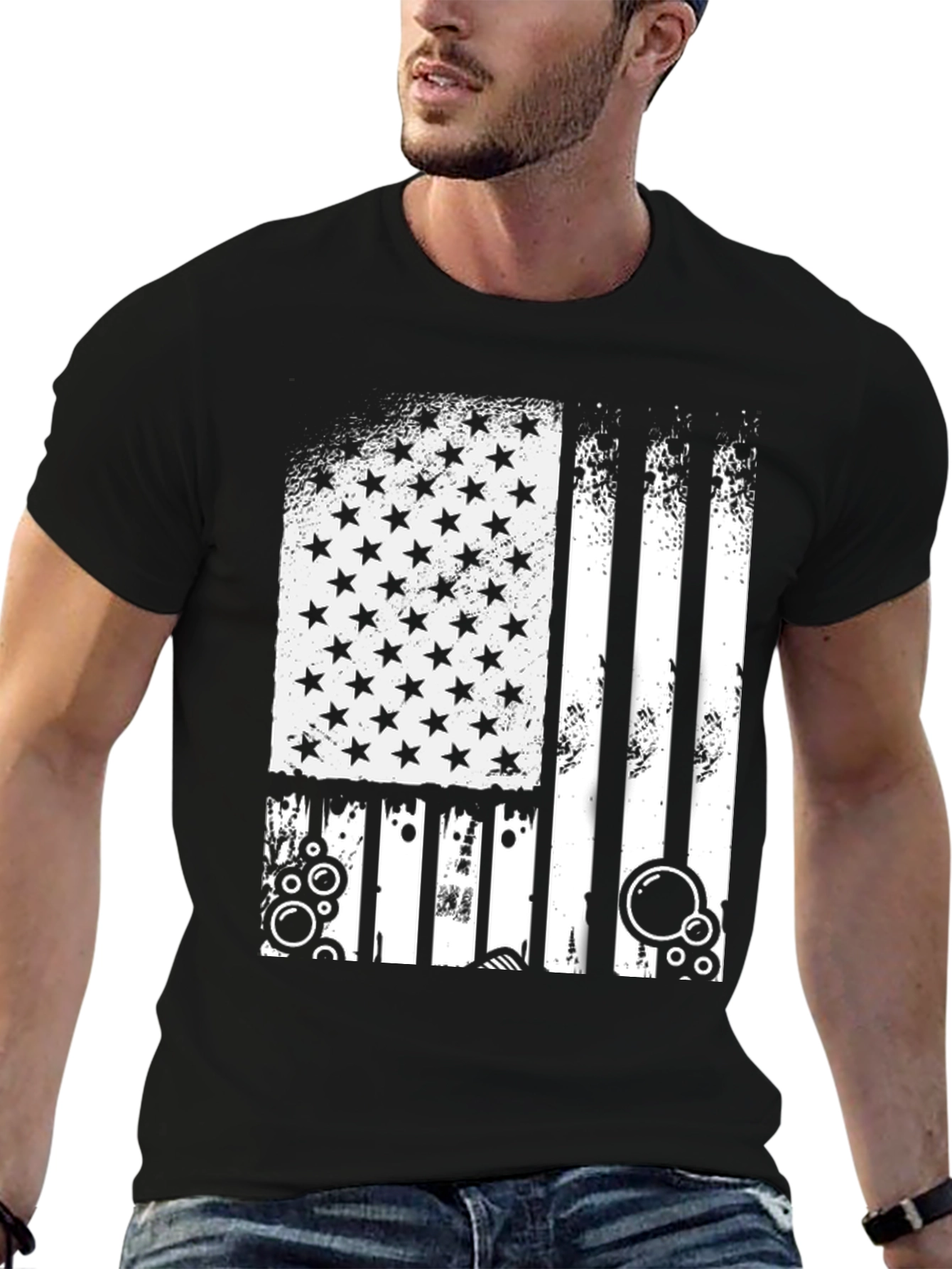 Distressed USA Flag Graphic Black T-Shirt