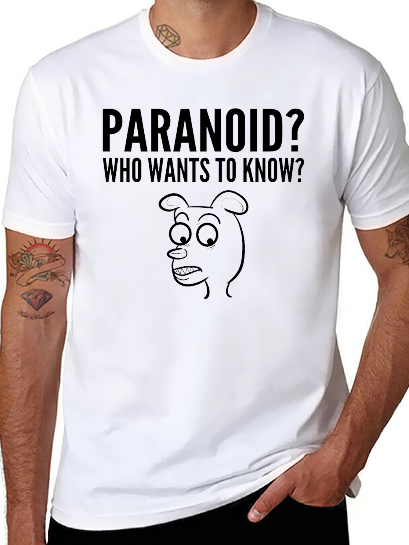 Paranoid Cartoon Graphic Mens T-Shirt