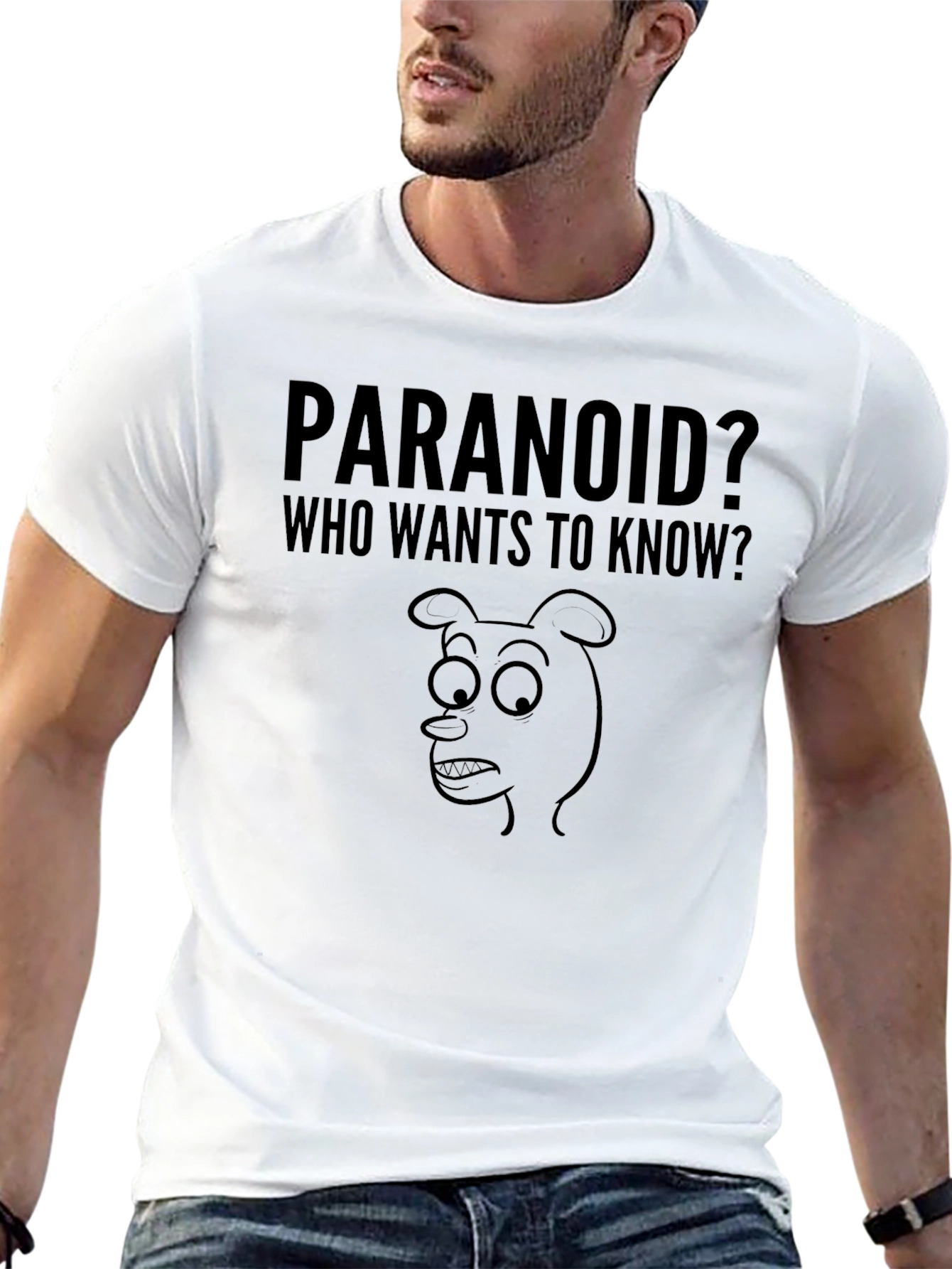Paranoid Cartoon Graphic Mens T-Shirt