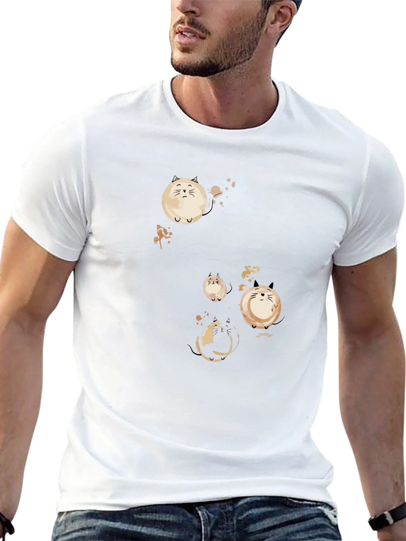 Round Cat Graphic Black T-Shirt