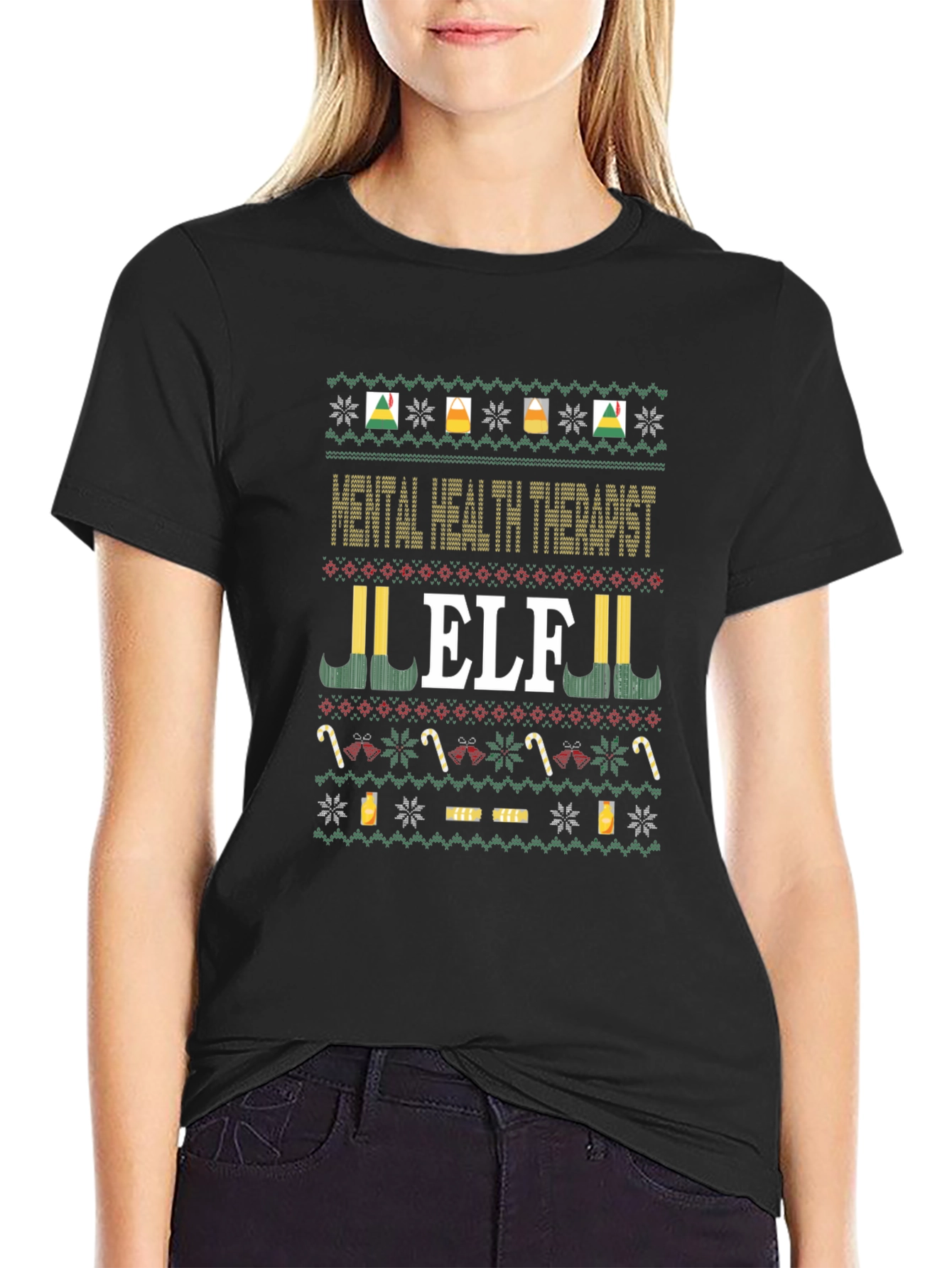 Mental Health Therapist Elf Christmas T-Shirt