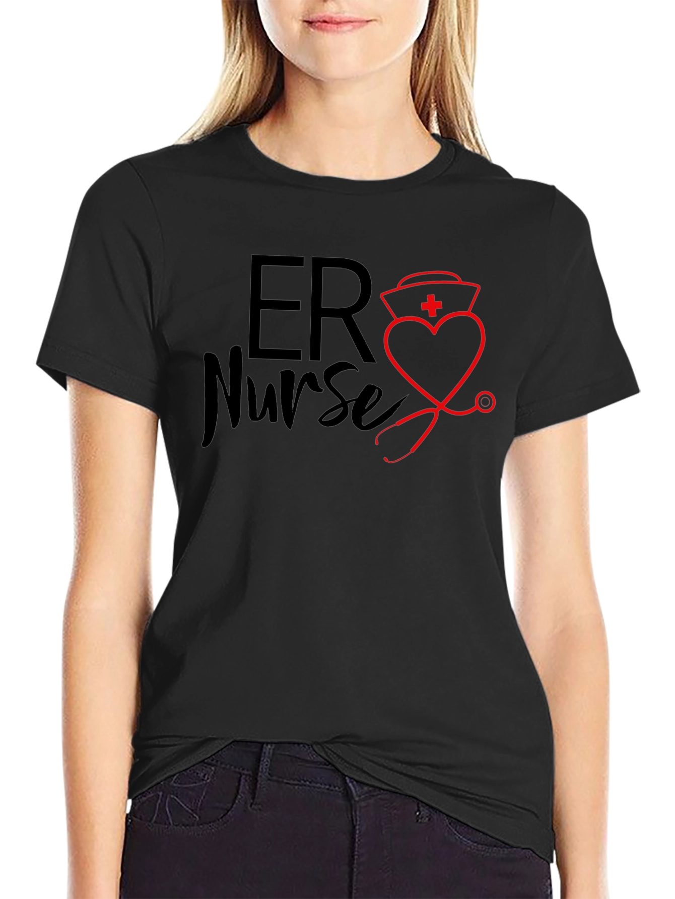 ER Nurse T-Shirt - Heart Stethoscope Design
