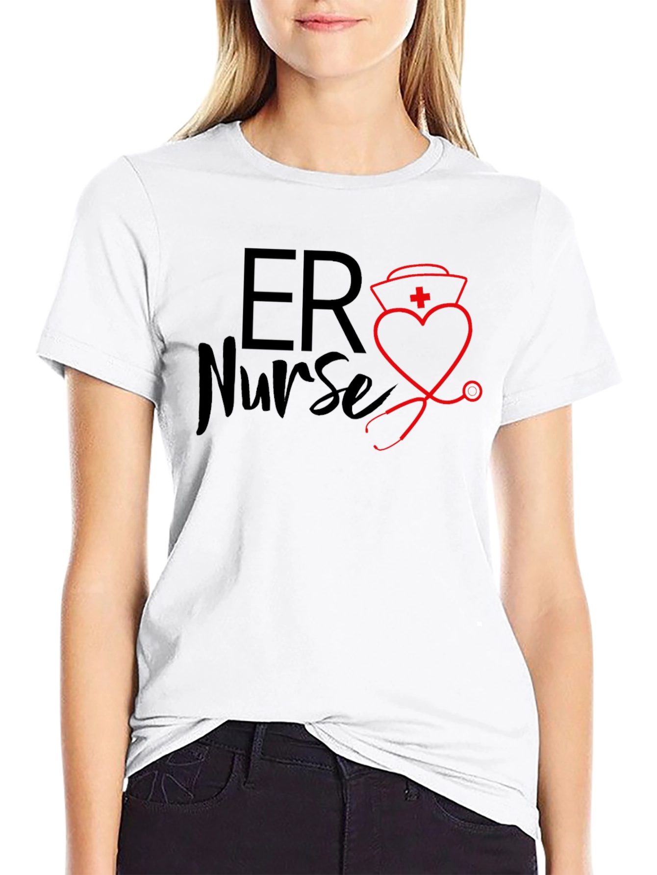 ER Nurse T-Shirt - Heart Stethoscope Design