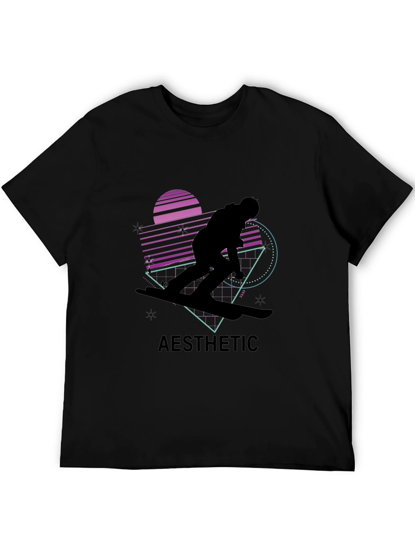 Aesthetic Retro Snowboarder Black T-Shirt