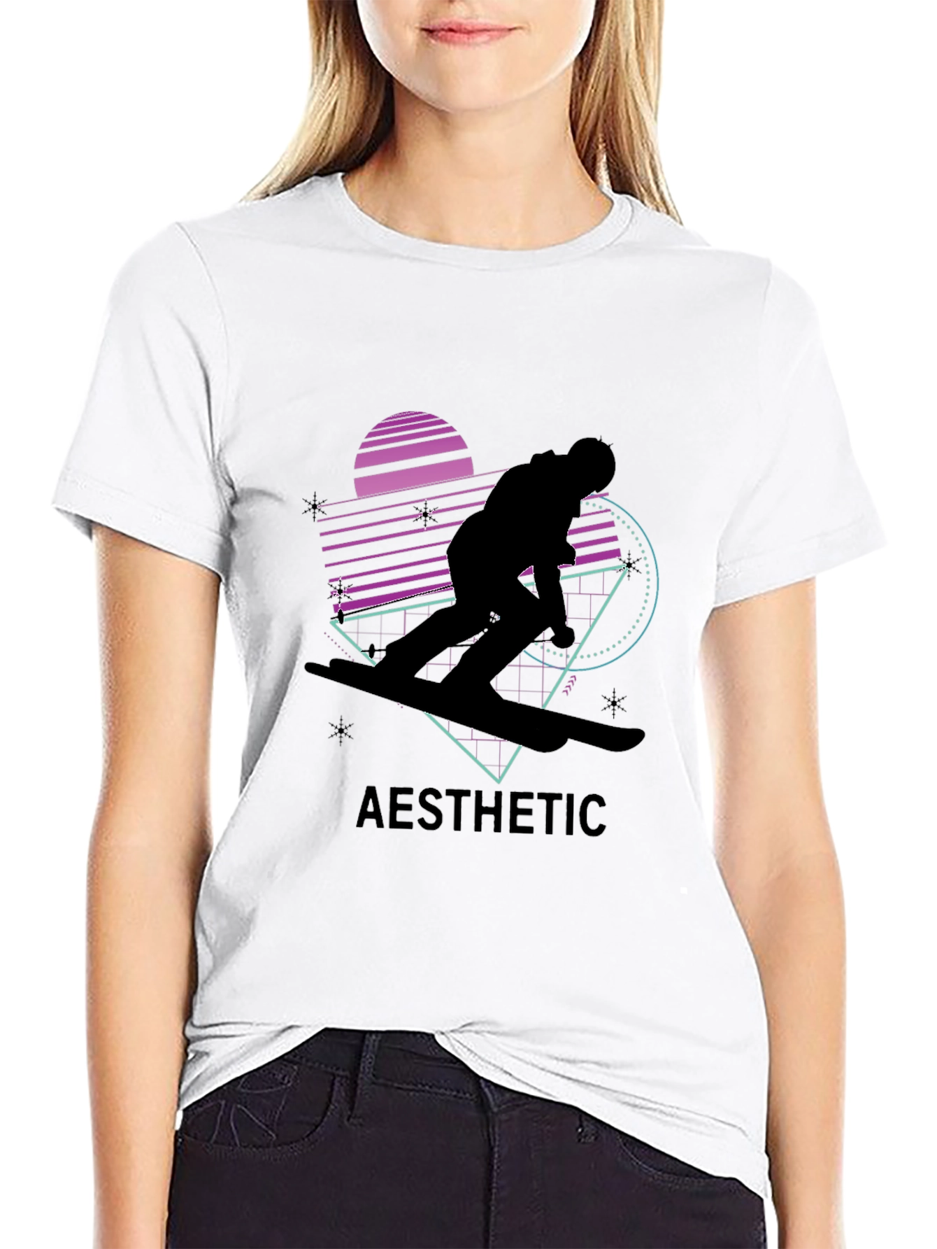 Aesthetic Retro Snowboarder Black T-Shirt