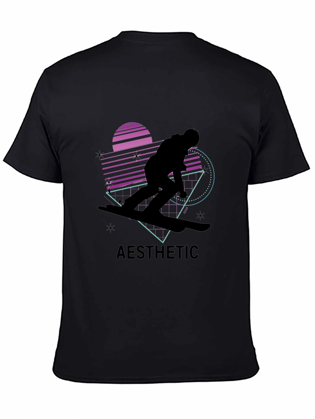 Aesthetic Retro Snowboarder Black T-Shirt