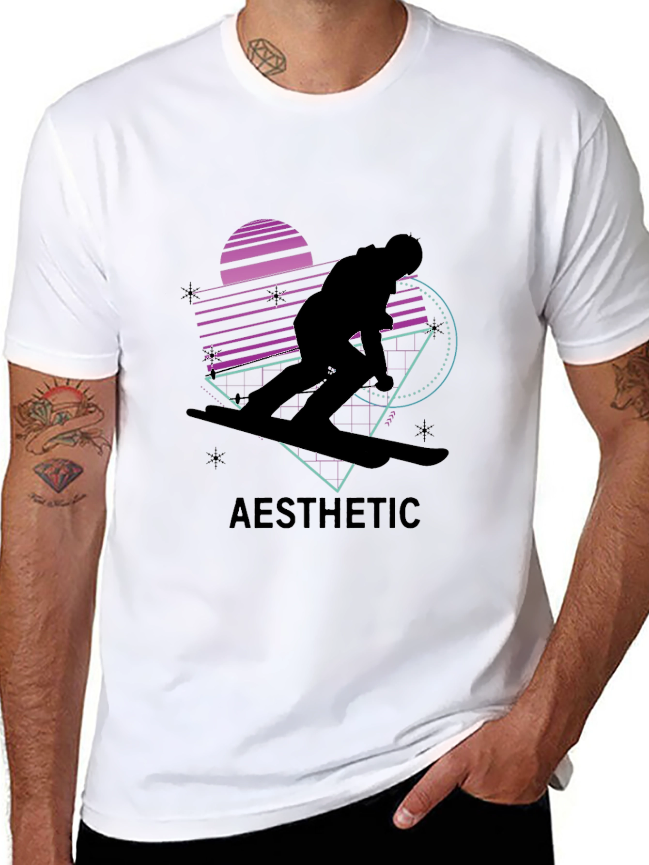 Aesthetic Retro Snowboarder Black T-Shirt