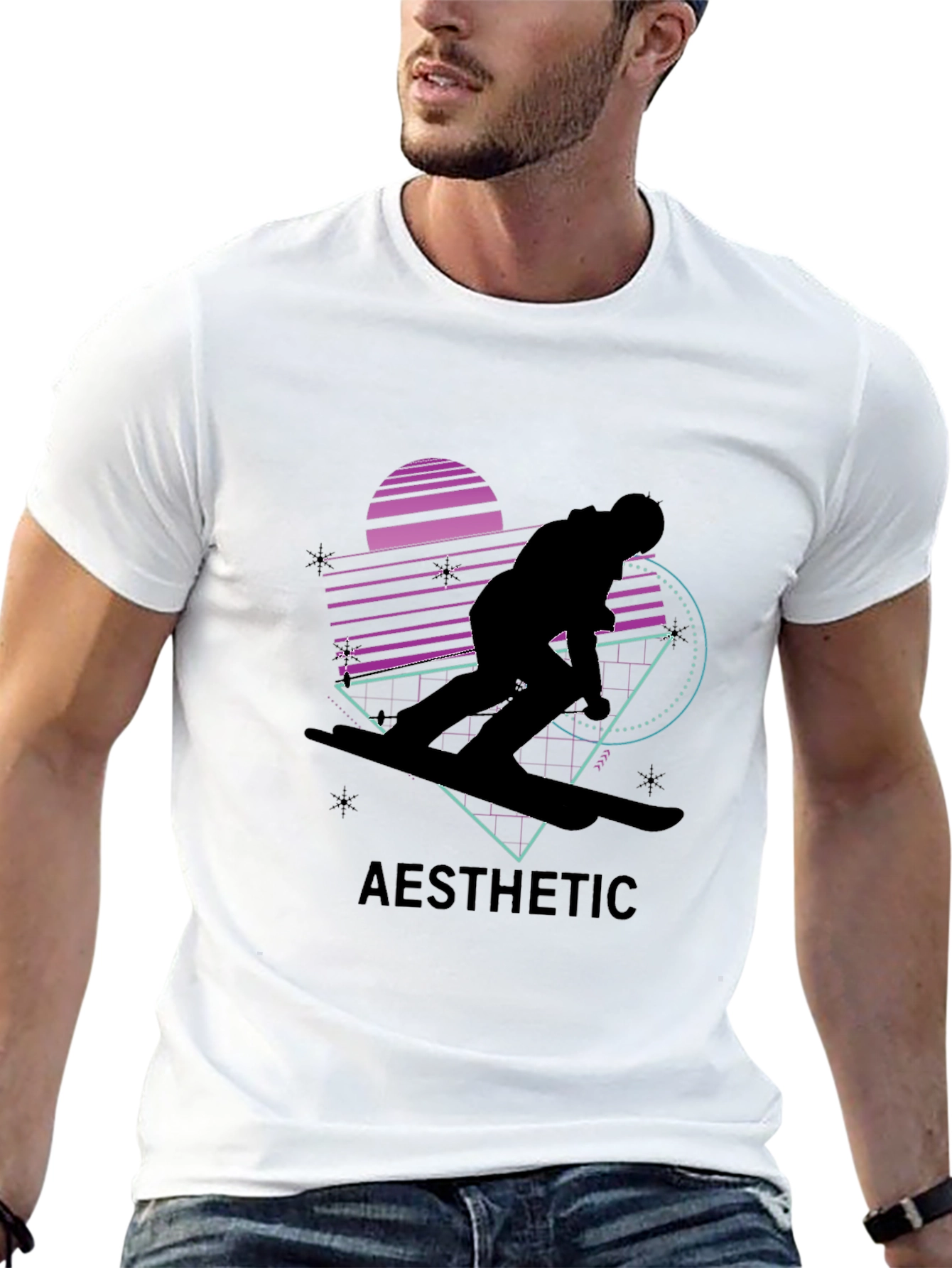 Aesthetic Retro Snowboarder Black T-Shirt