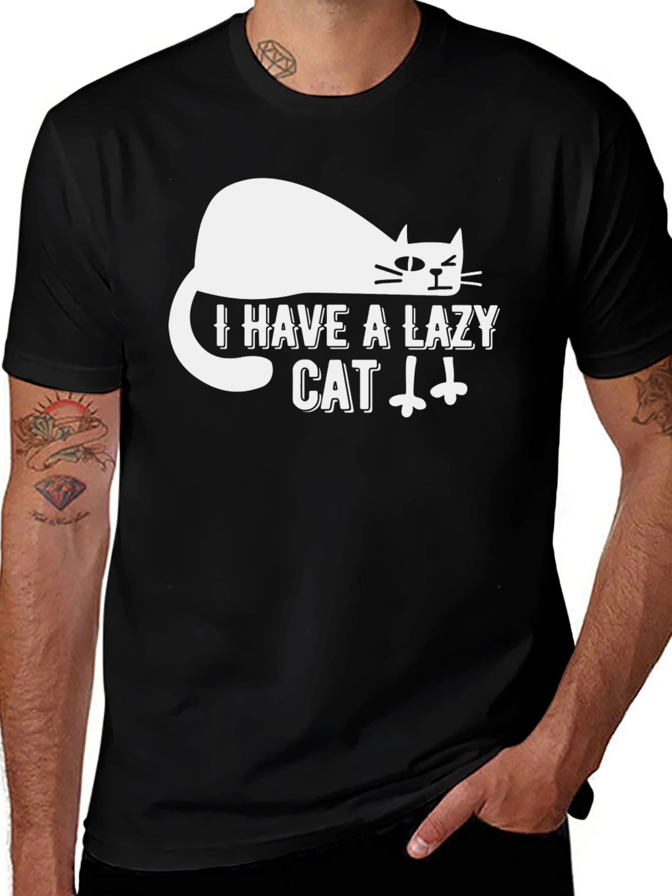 Lazy Cat Graphic Tee - Mens Black T-Shirt