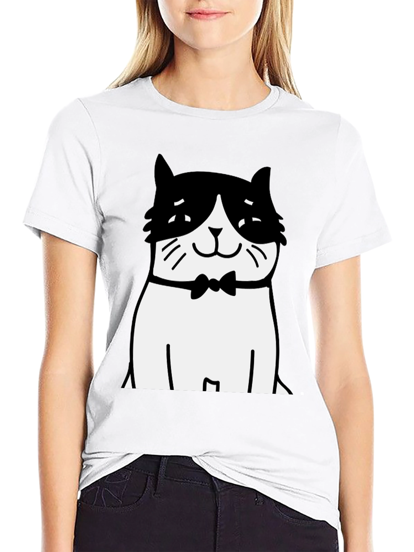 Cat Bowtie T-Shirt - Black Graphic Tee