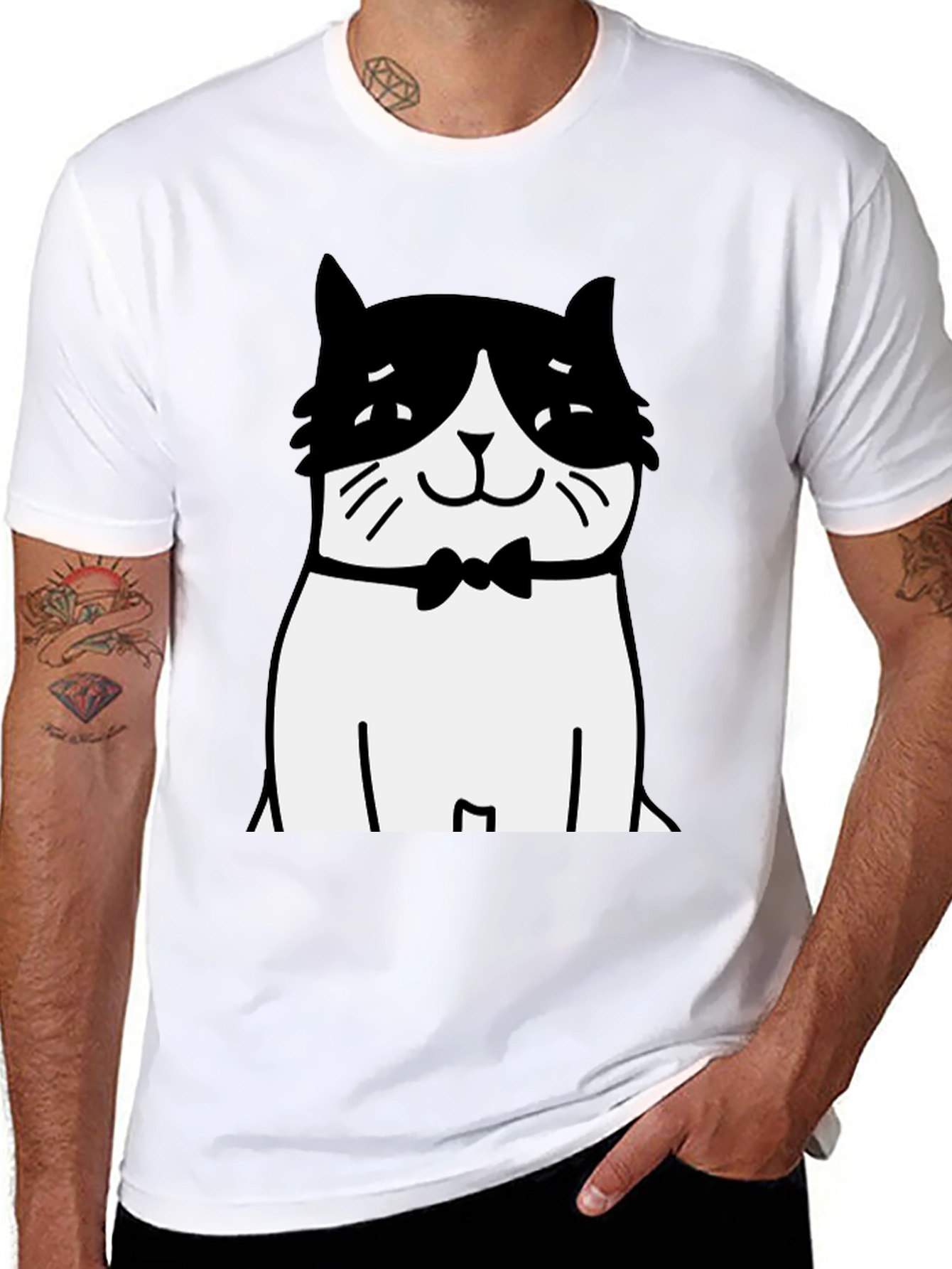Cat Bowtie T-Shirt - Black Graphic Tee